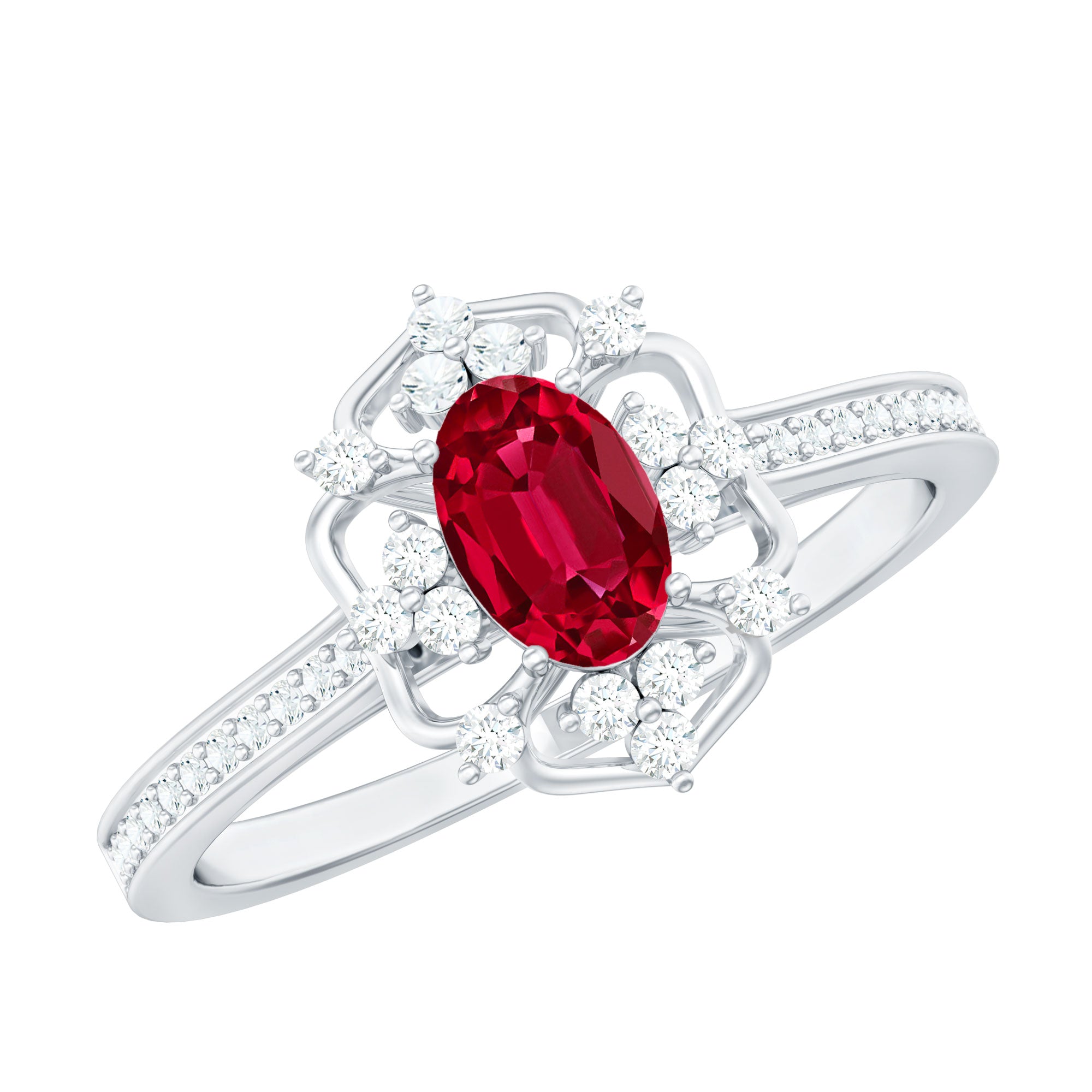 Certified Lab Created Ruby Vintage Inspired Engagement Ring with Diamond