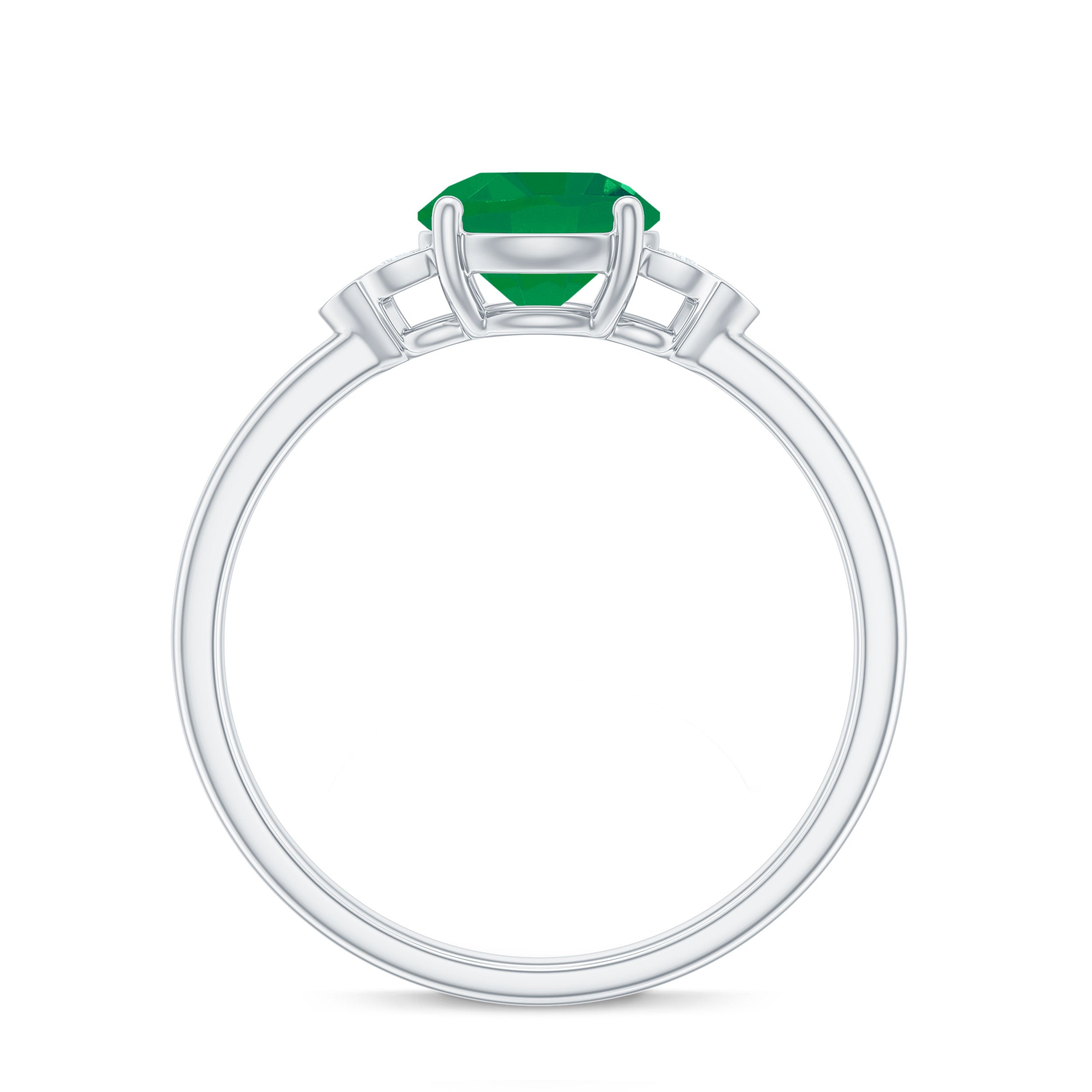 Natural Solitaire Emerald Engagement Ring with Diamond Trio AAA - Rosec Jewels