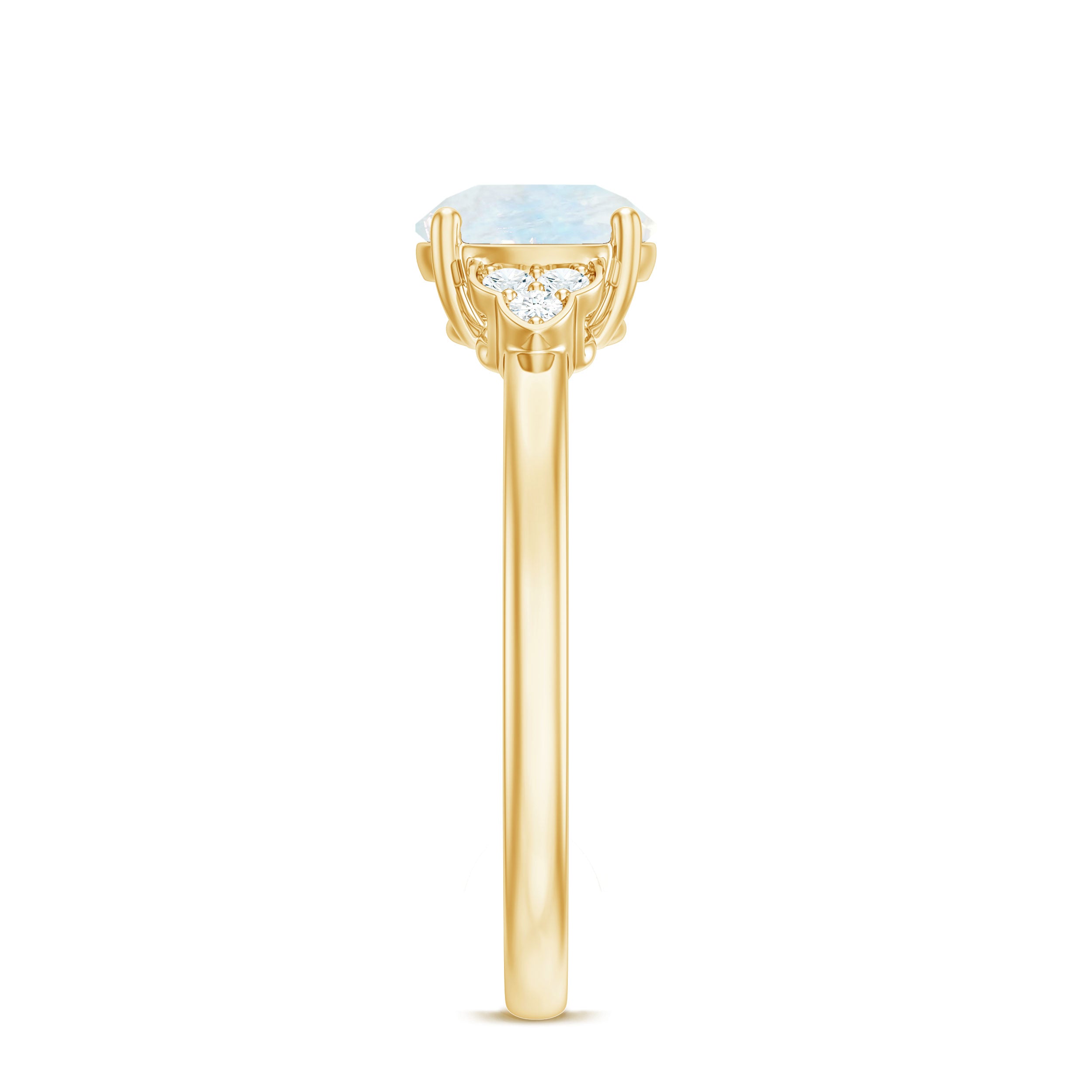 1.50 CT Moonstone Solitaire Engagement Ring with Diamond Trio AAA - Rosec Jewels