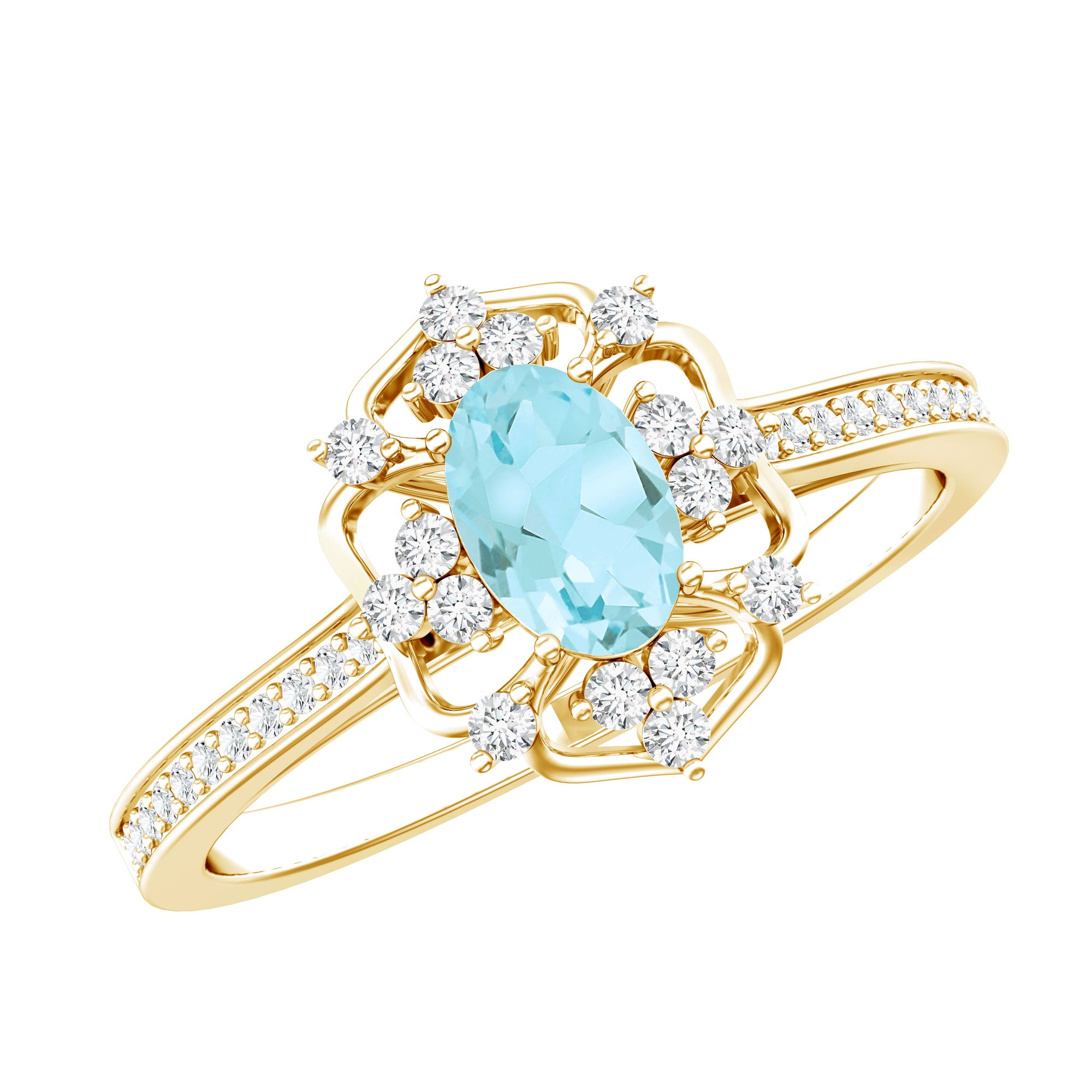 Genuine Sky Blue Topaz Vintage Engagement Ring in Gold Plated Silver AAA 14K Yellow Gold Plated Silver - Rosec Jewels