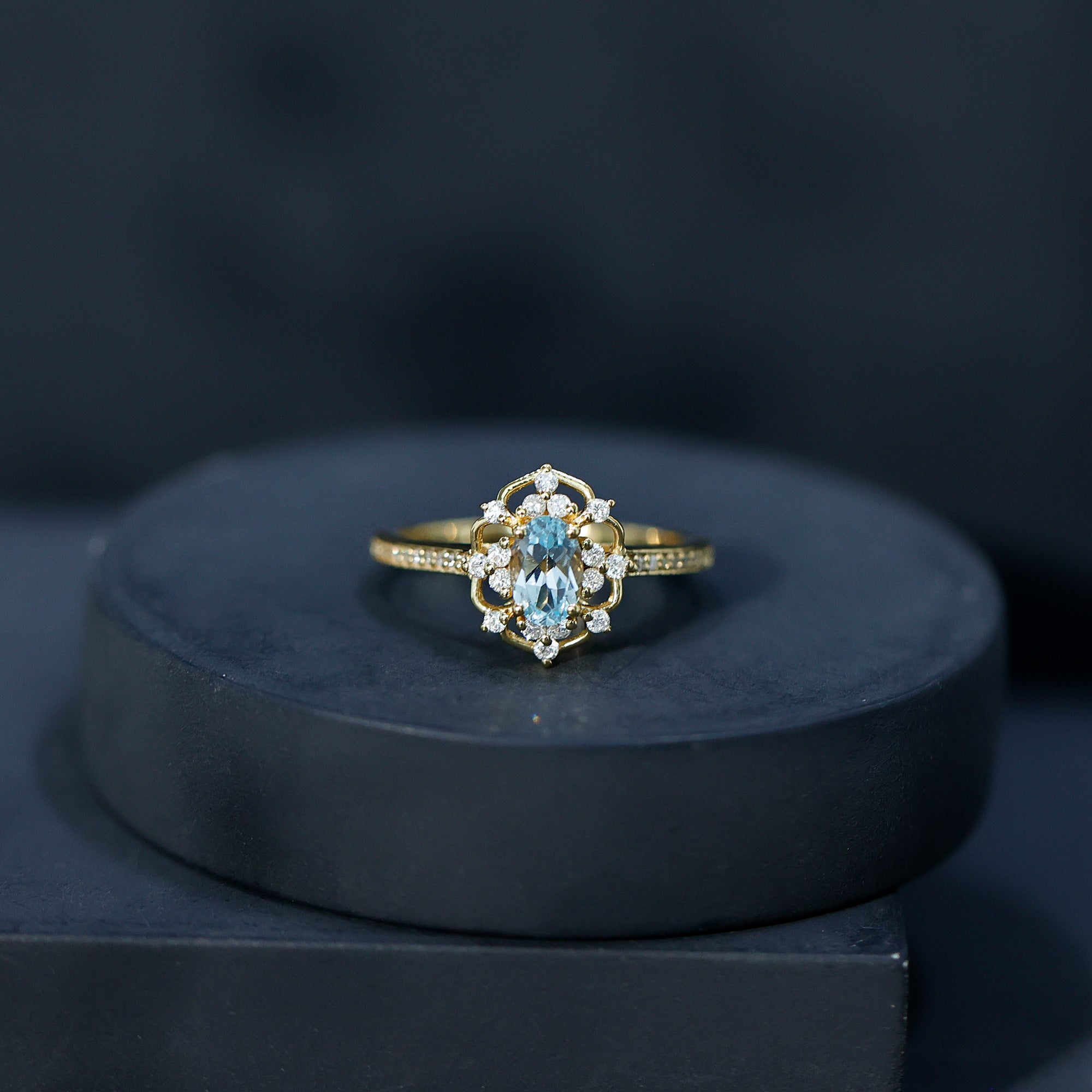 Genuine Sky Blue Topaz Vintage Engagement Ring in Gold Plated Silver AAA 14K Yellow Gold Plated Silver - Rosec Jewels