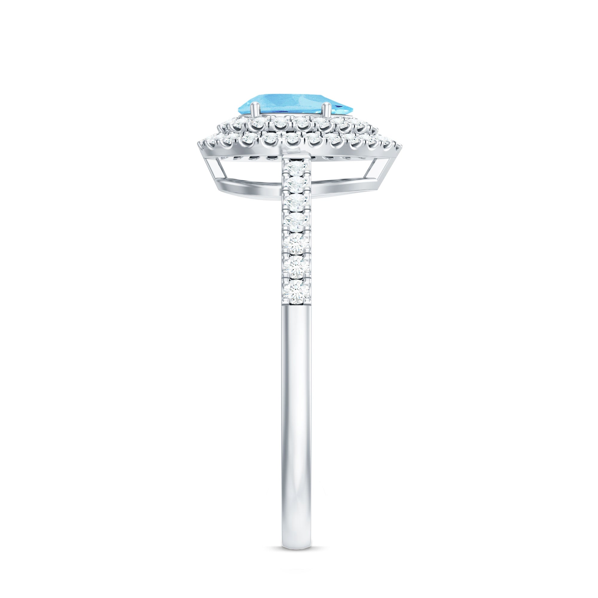 Classic Aquamarine and Diamond Teardrop Engagement Ring with Double Halo AAA - Rosec Jewels