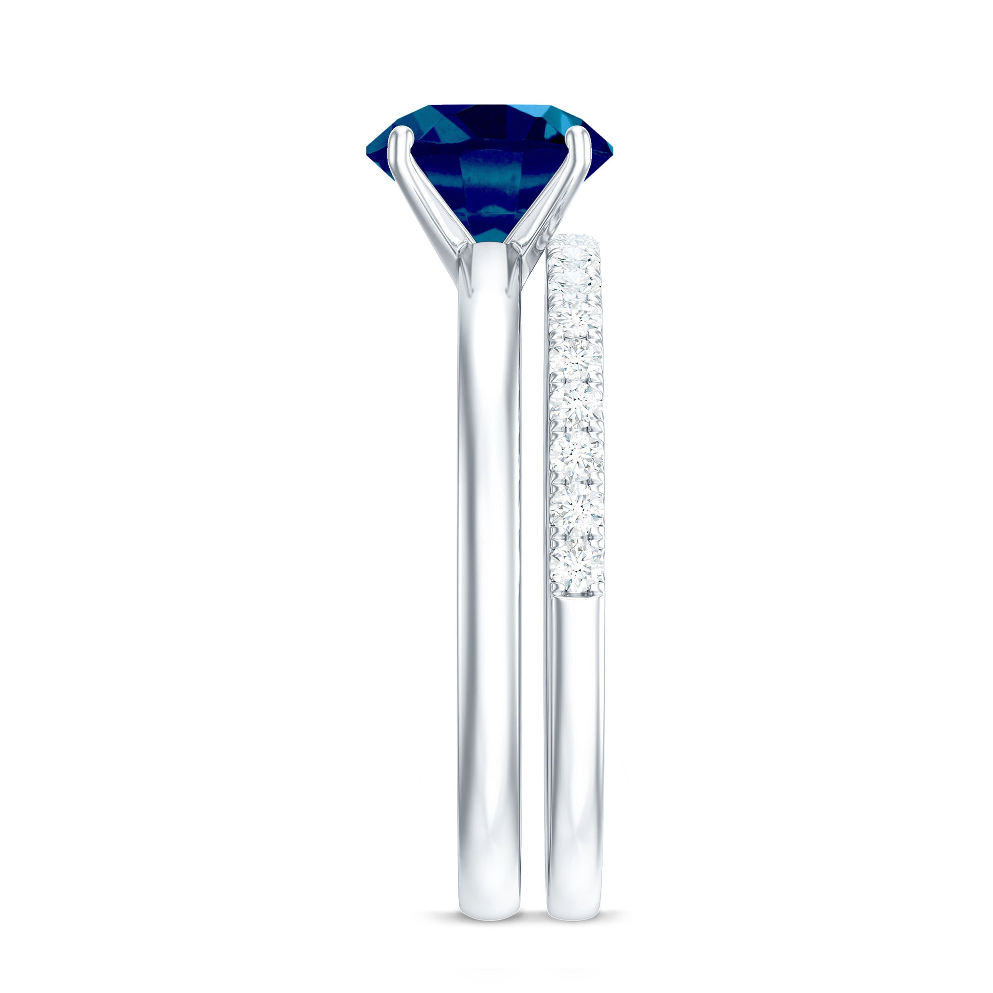 Rosec Jewels-8mm Round London Blue Topaz Solitaire Engagement Ring with Diamond Band