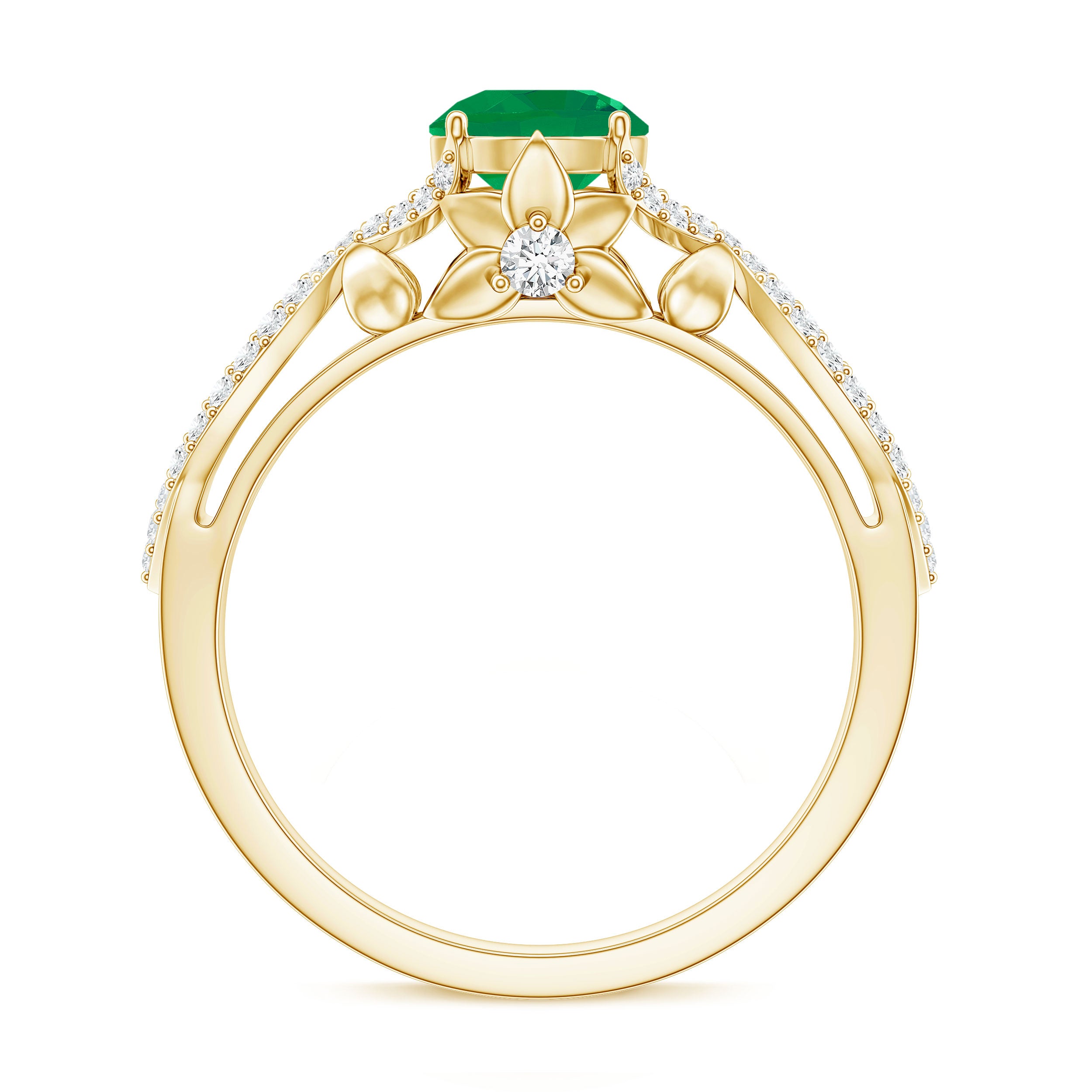 Designer Emerald Crossover Engagement Ring with Diamond AAA - Rosec Jewels