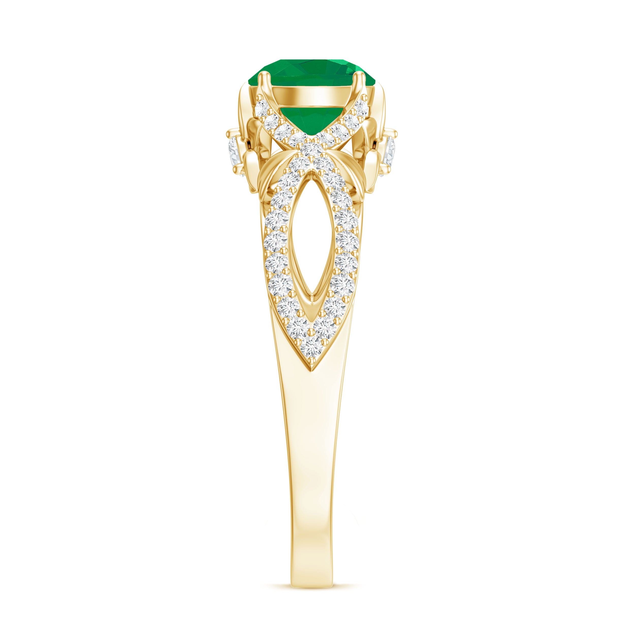 Designer Emerald Crossover Engagement Ring with Diamond AAA - Rosec Jewels
