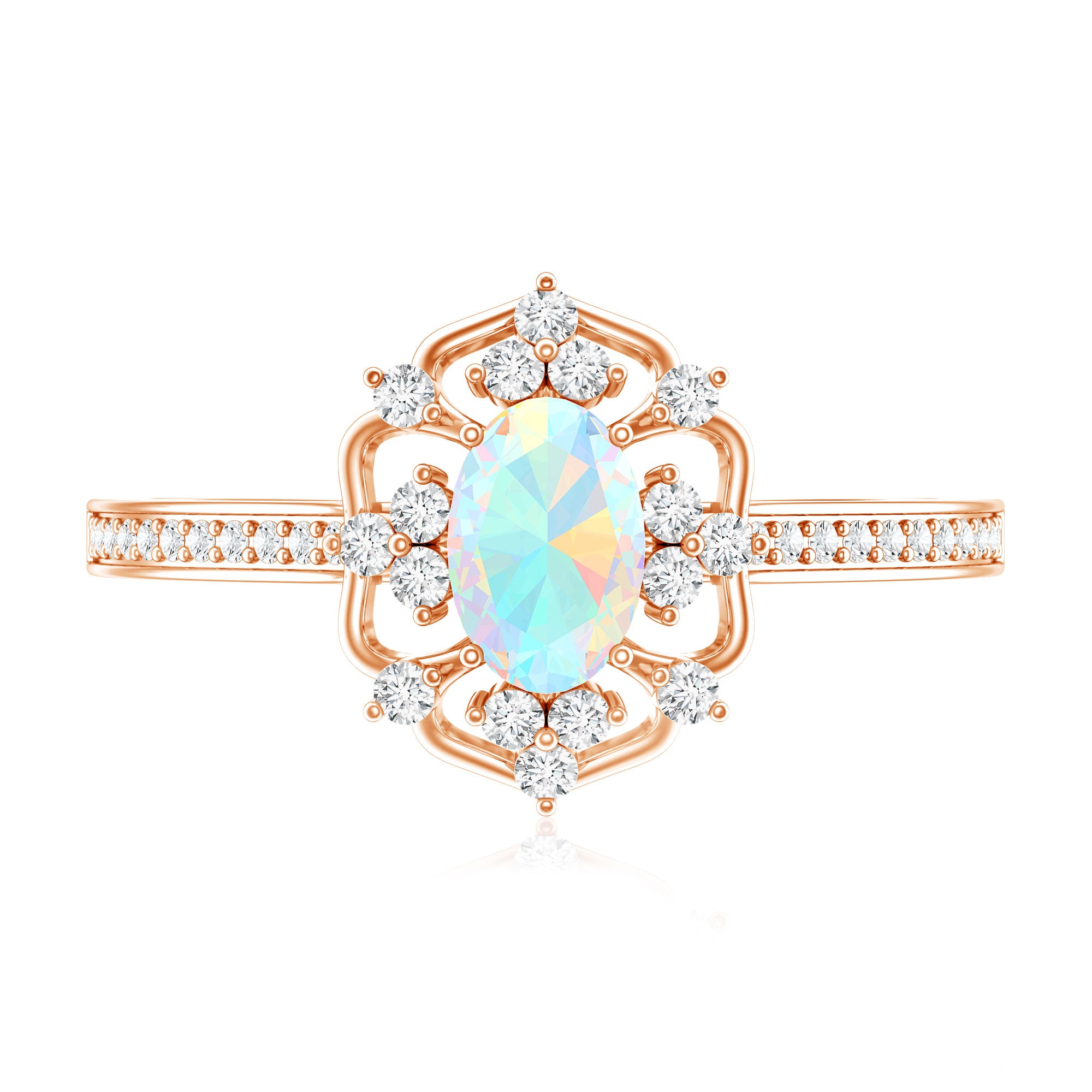 Natural Oval Ethiopian Rainbow Opal Vintage Looking Engagement Ring with Diamond AAA - Rosec Jewels