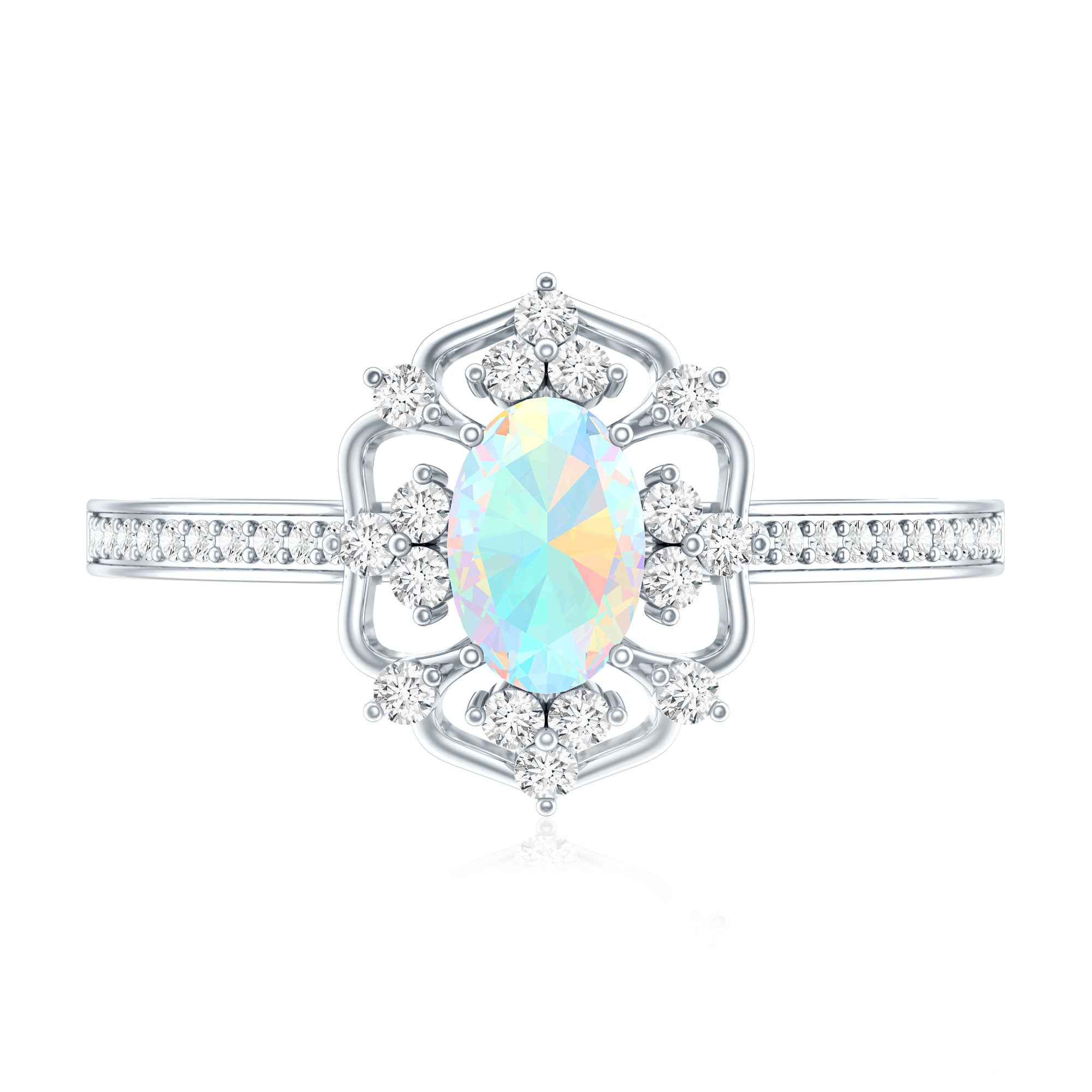 Natural Oval Ethiopian Rainbow Opal Vintage Looking Engagement Ring with Diamond AAA - Rosec Jewels