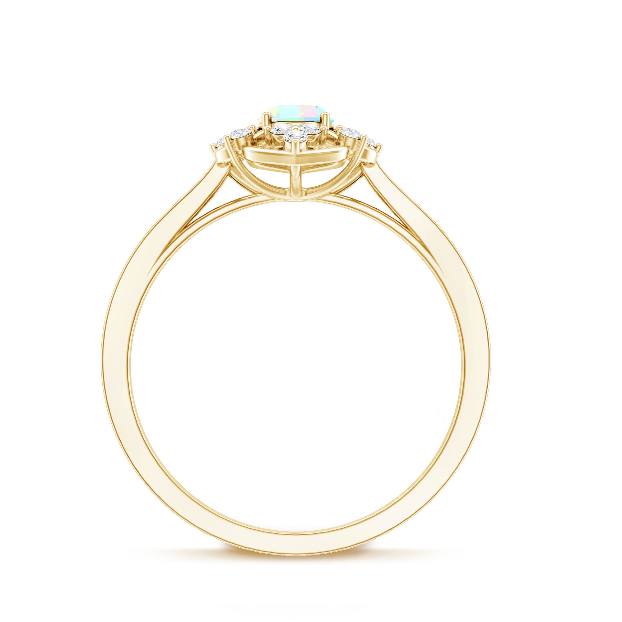 Natural Oval Ethiopian Rainbow Opal Vintage Looking Engagement Ring with Diamond AAA - Rosec Jewels