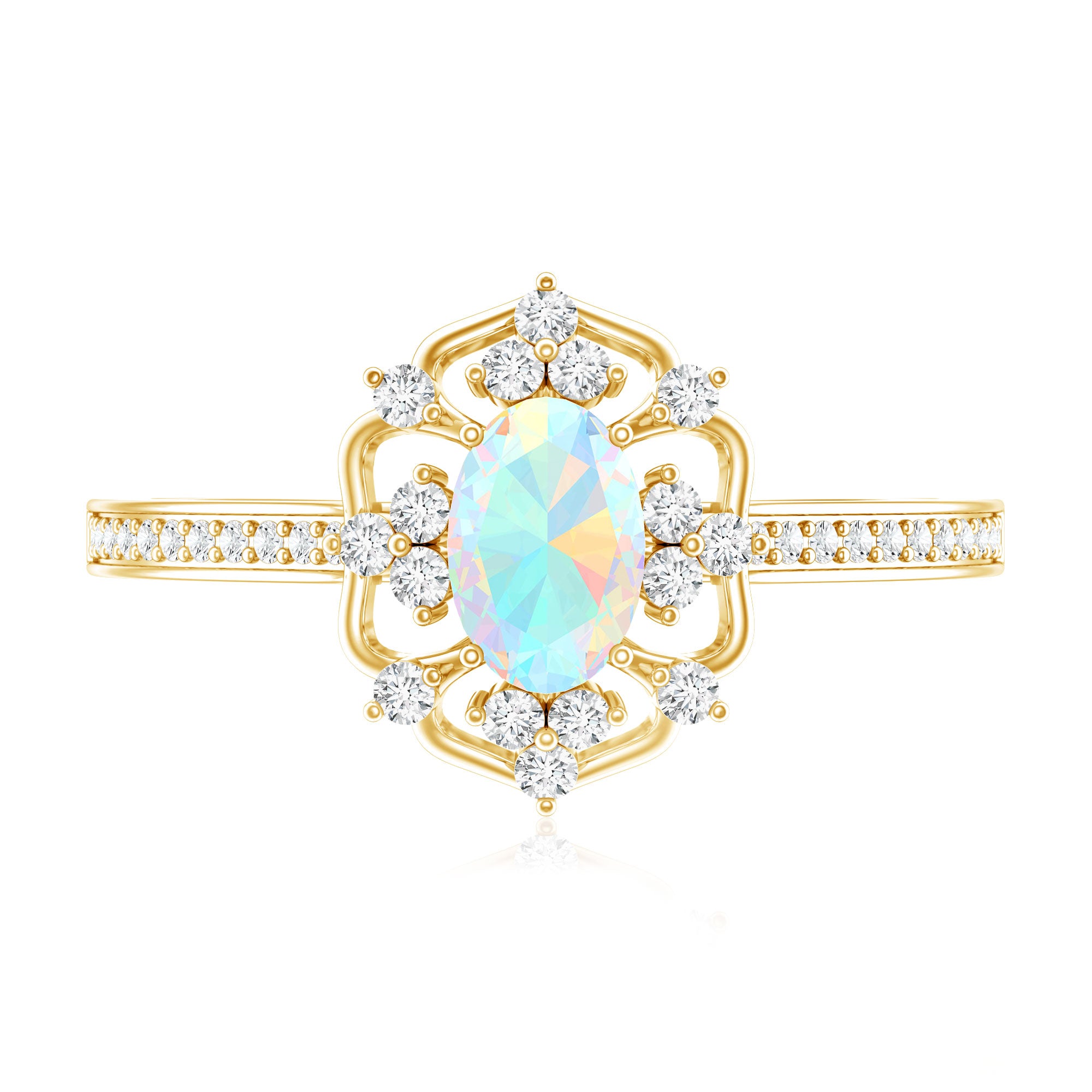 Natural Oval Ethiopian Rainbow Opal Vintage Looking Engagement Ring with Diamond AAA - Rosec Jewels