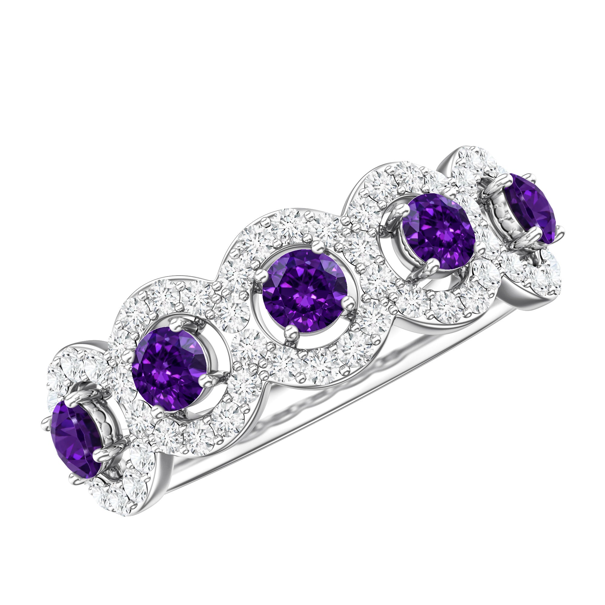 Natural Amethyst Diamond Half Eternity Band Ring for Women AAA - Rosec Jewels