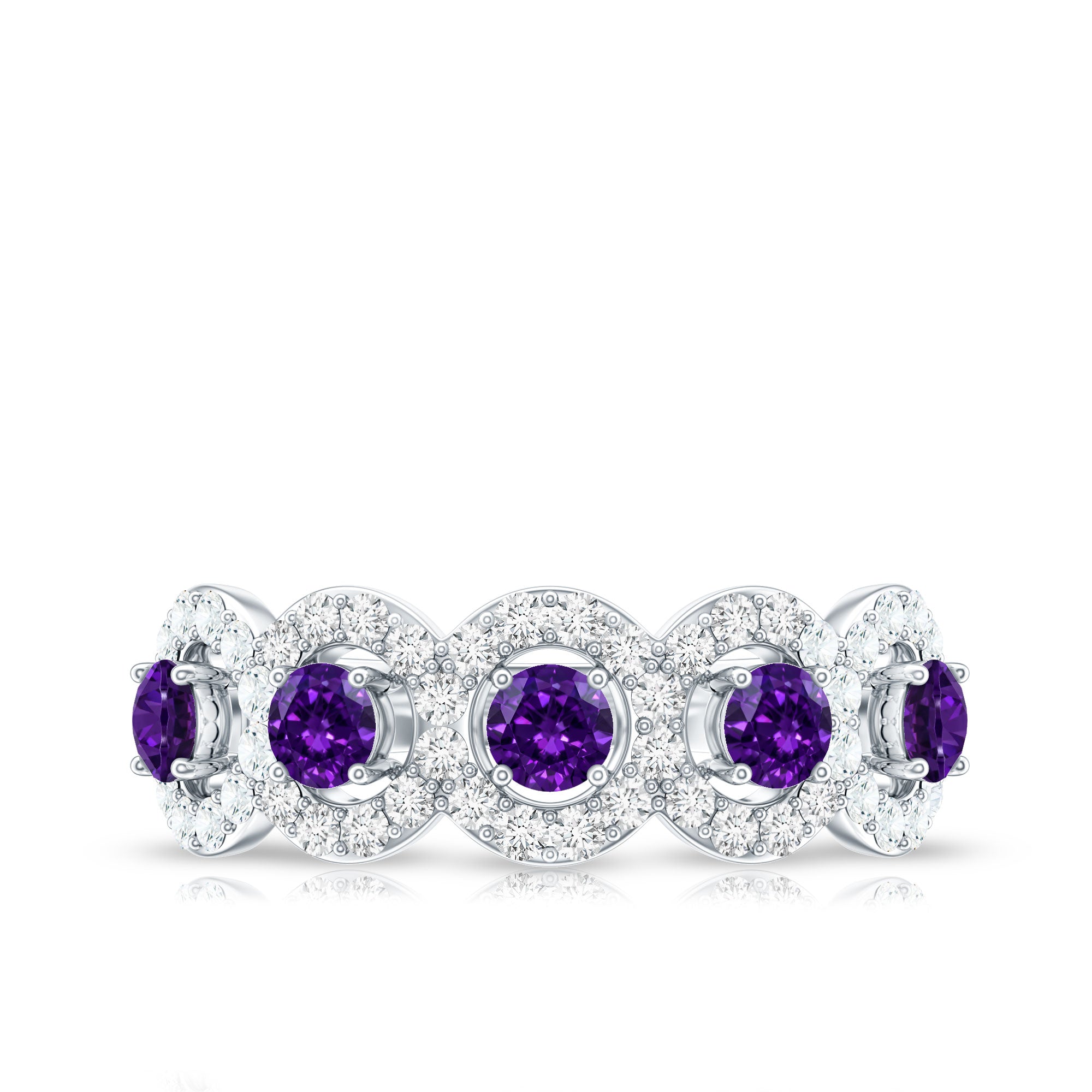 Natural Amethyst Diamond Half Eternity Band Ring for Women AAA - Rosec Jewels