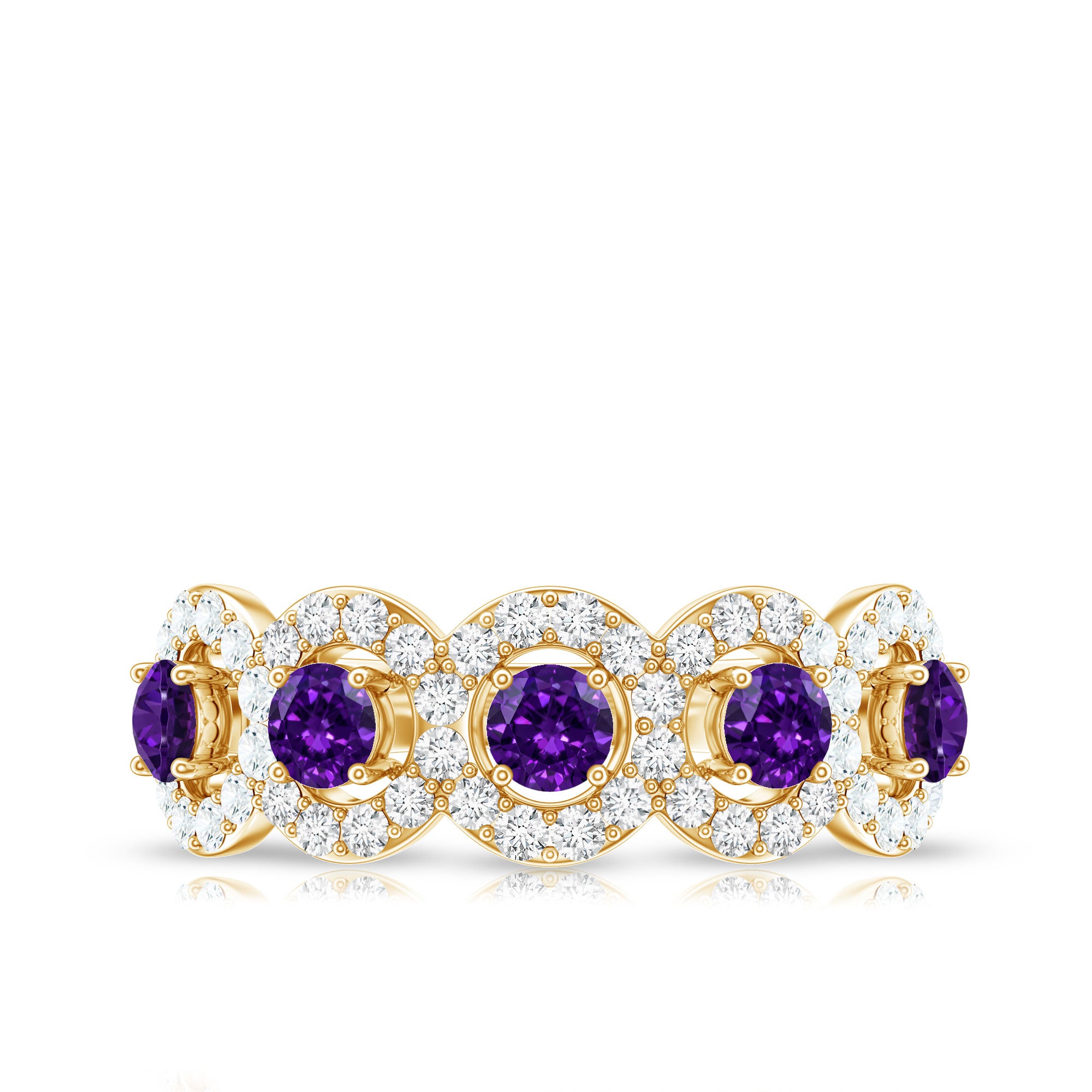 Natural Amethyst Diamond Half Eternity Band Ring for Women AAA - Rosec Jewels