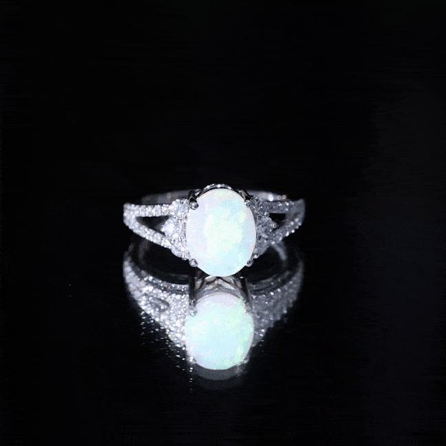 Certified 8X10 mm Ethiopian Opal Oval Engagement Ring with Diamond AAA - Rosec Jewels