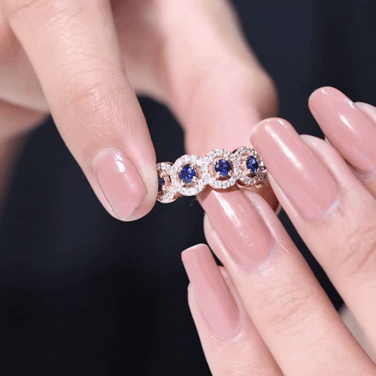 Classic Blue Sapphire Half Eternity Anniversary Ring with Diamond AAA - Rosec Jewels