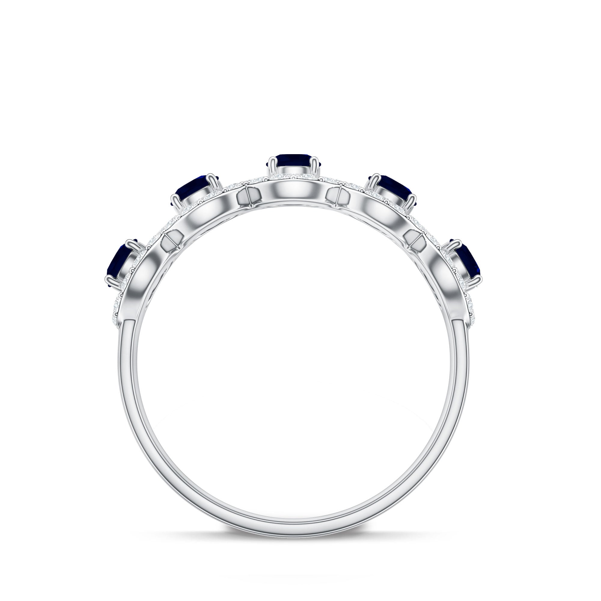 Classic Blue Sapphire Half Eternity Anniversary Ring with Diamond AAA - Rosec Jewels