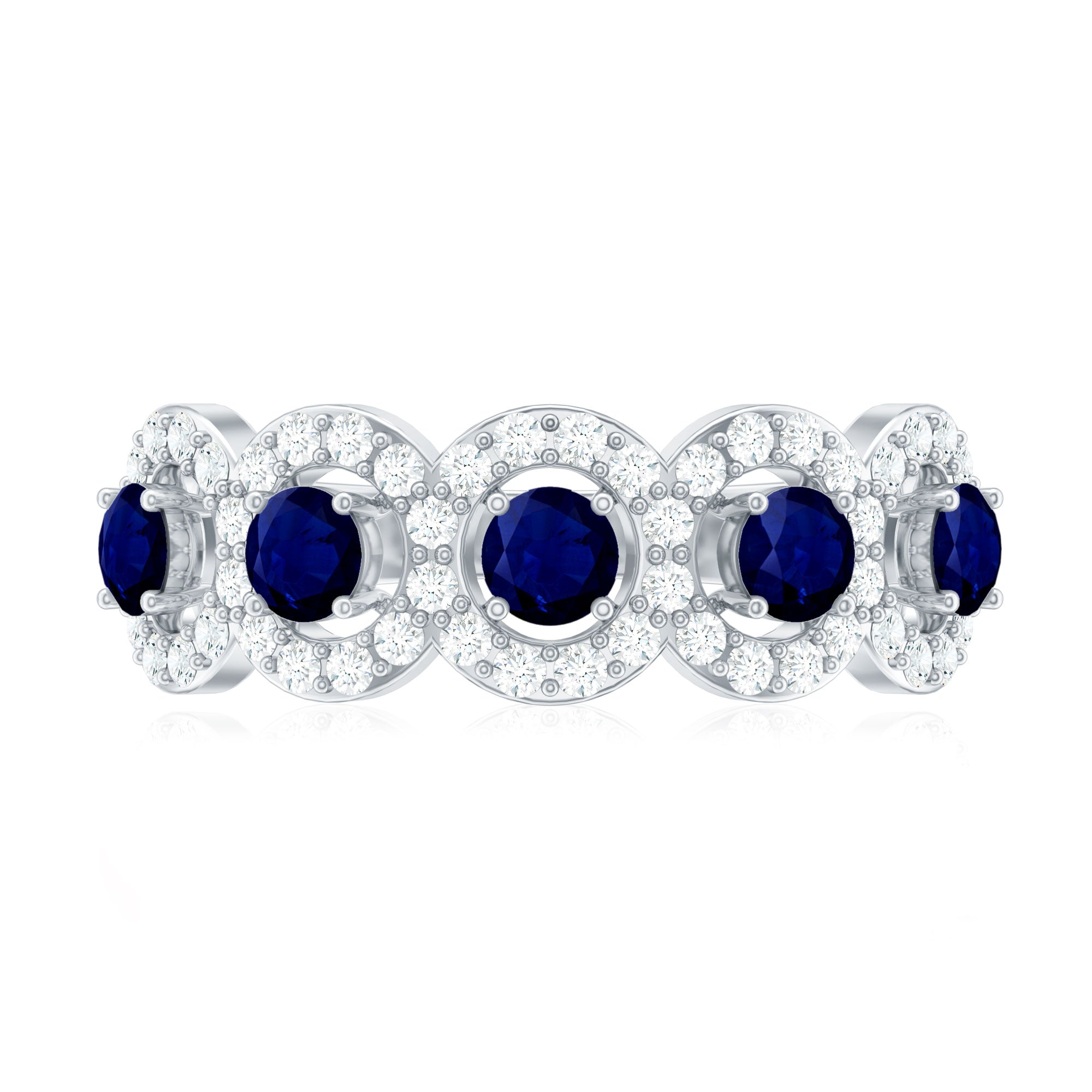 Classic Blue Sapphire Half Eternity Anniversary Ring with Diamond AAA - Rosec Jewels