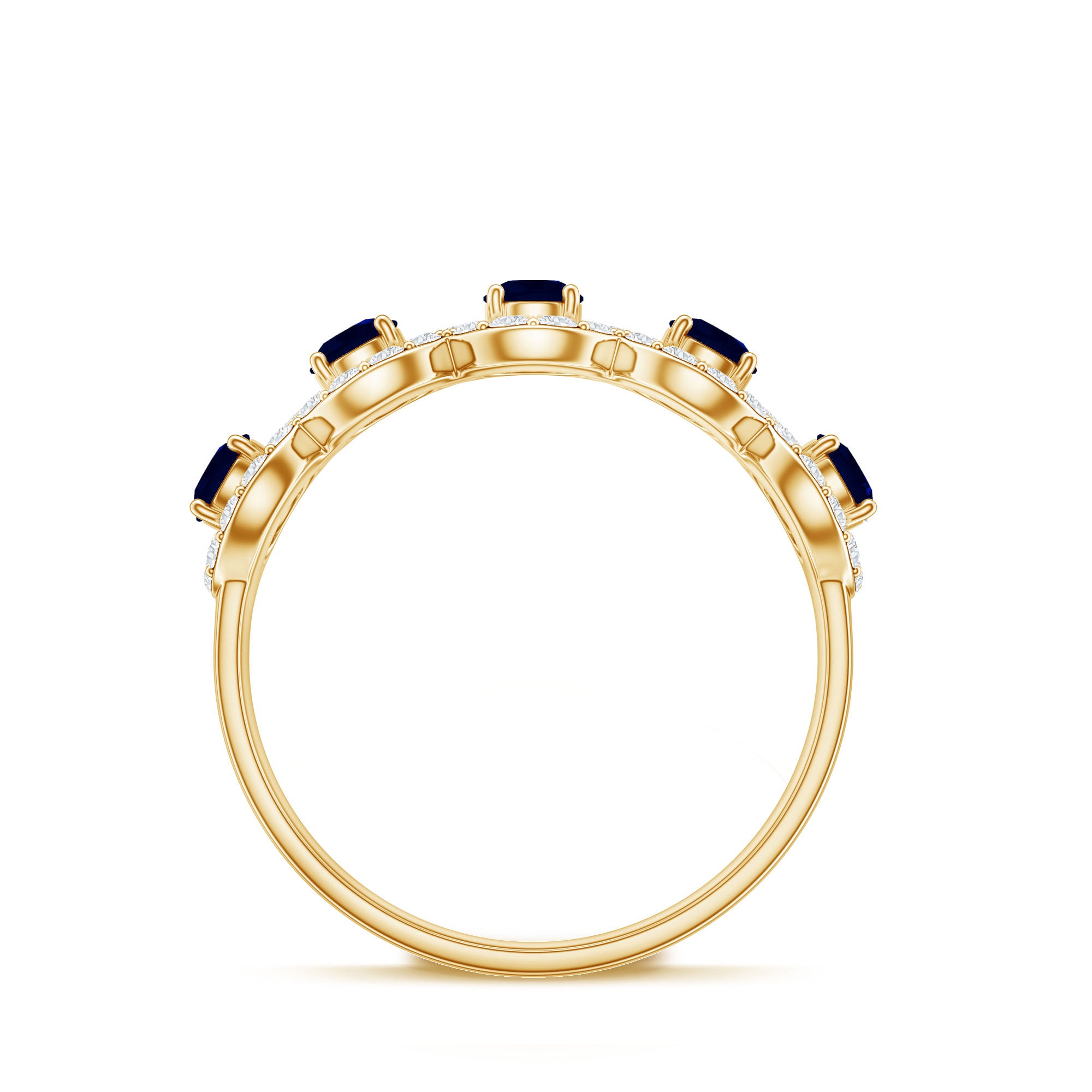 Classic Blue Sapphire Half Eternity Anniversary Ring with Diamond AAA - Rosec Jewels