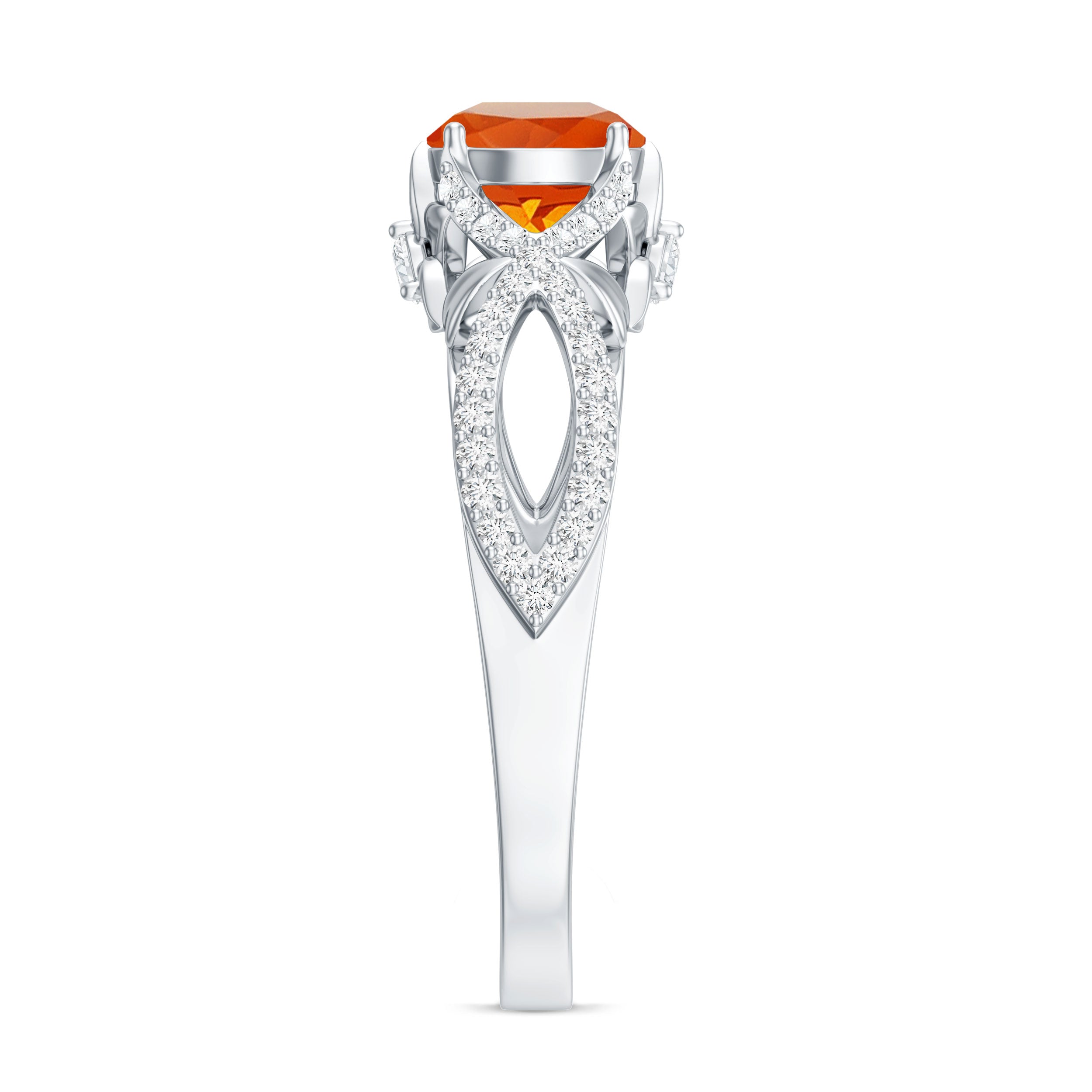 0.7 Carat Fire Opal Crossover Engagement Ring with Diamond AAA - Rosec Jewels