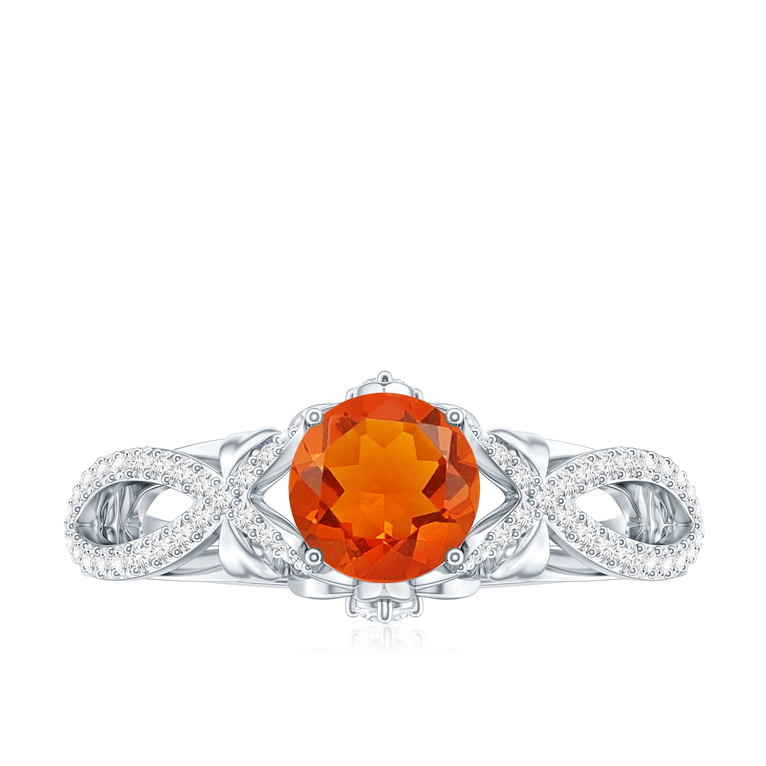 0.7 Carat Fire Opal Crossover Engagement Ring with Diamond AAA - Rosec Jewels