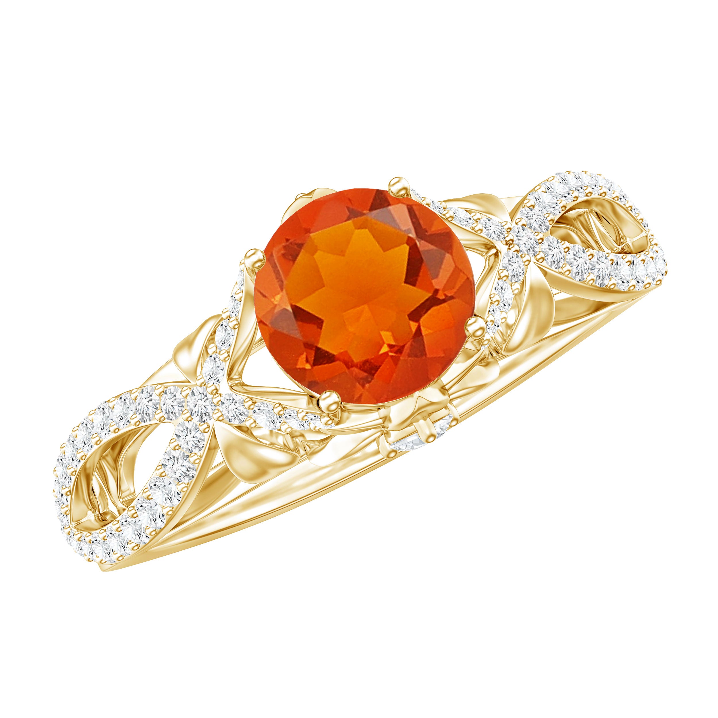 0.7 Carat Fire Opal Crossover Engagement Ring with Diamond AAA - Rosec Jewels