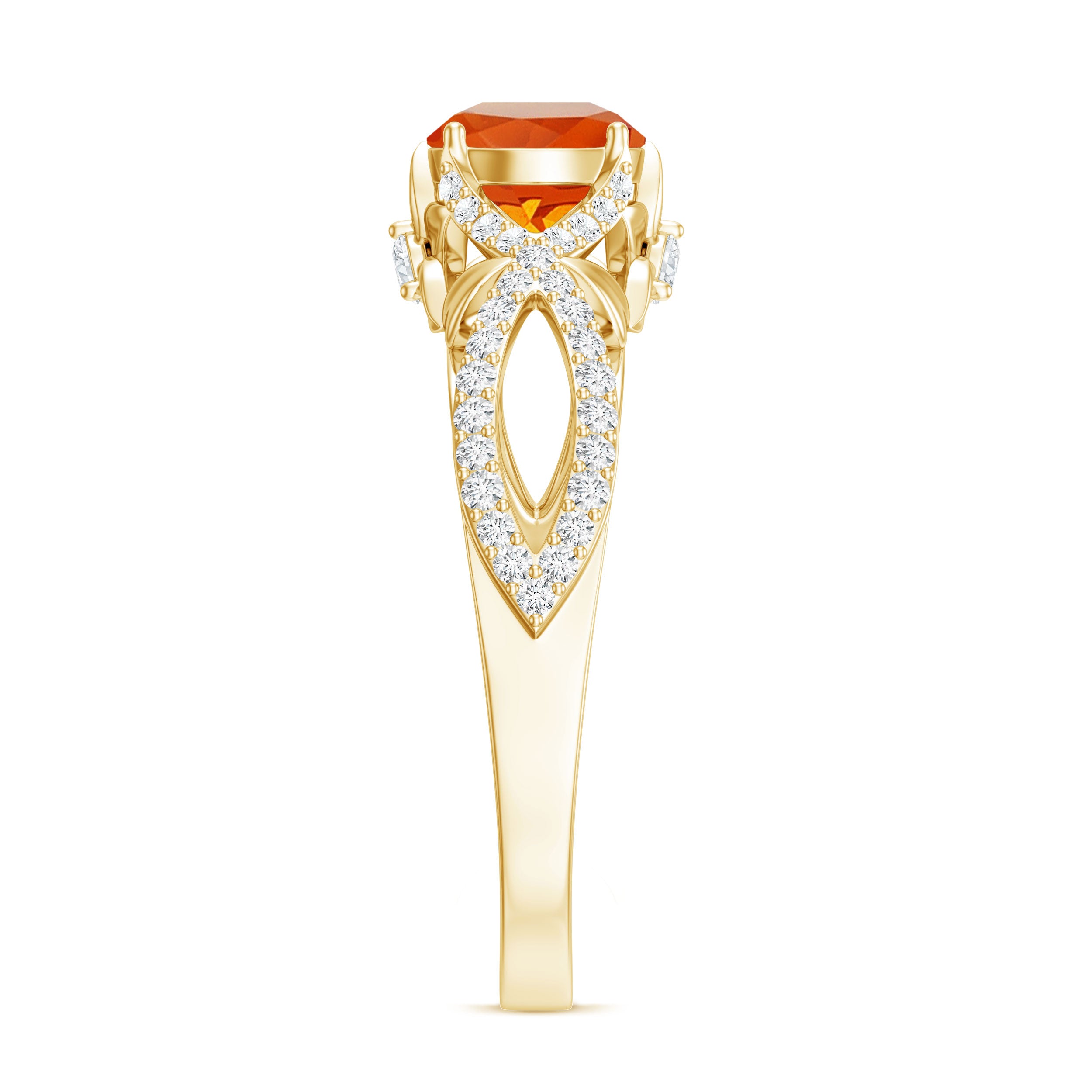 0.7 Carat Fire Opal Crossover Engagement Ring with Diamond AAA - Rosec Jewels