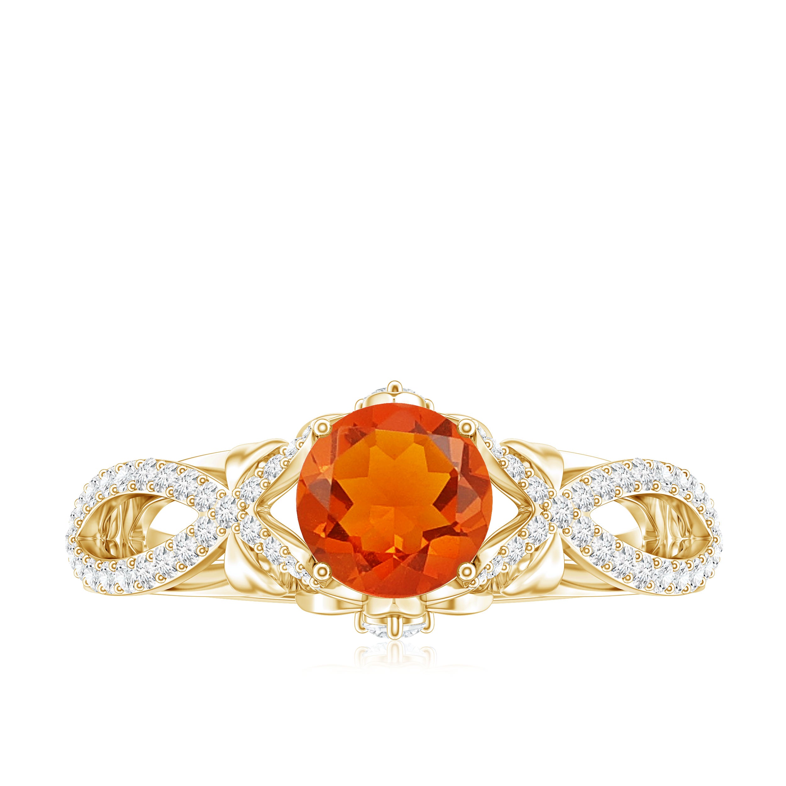 0.7 Carat Fire Opal Crossover Engagement Ring with Diamond AAA - Rosec Jewels