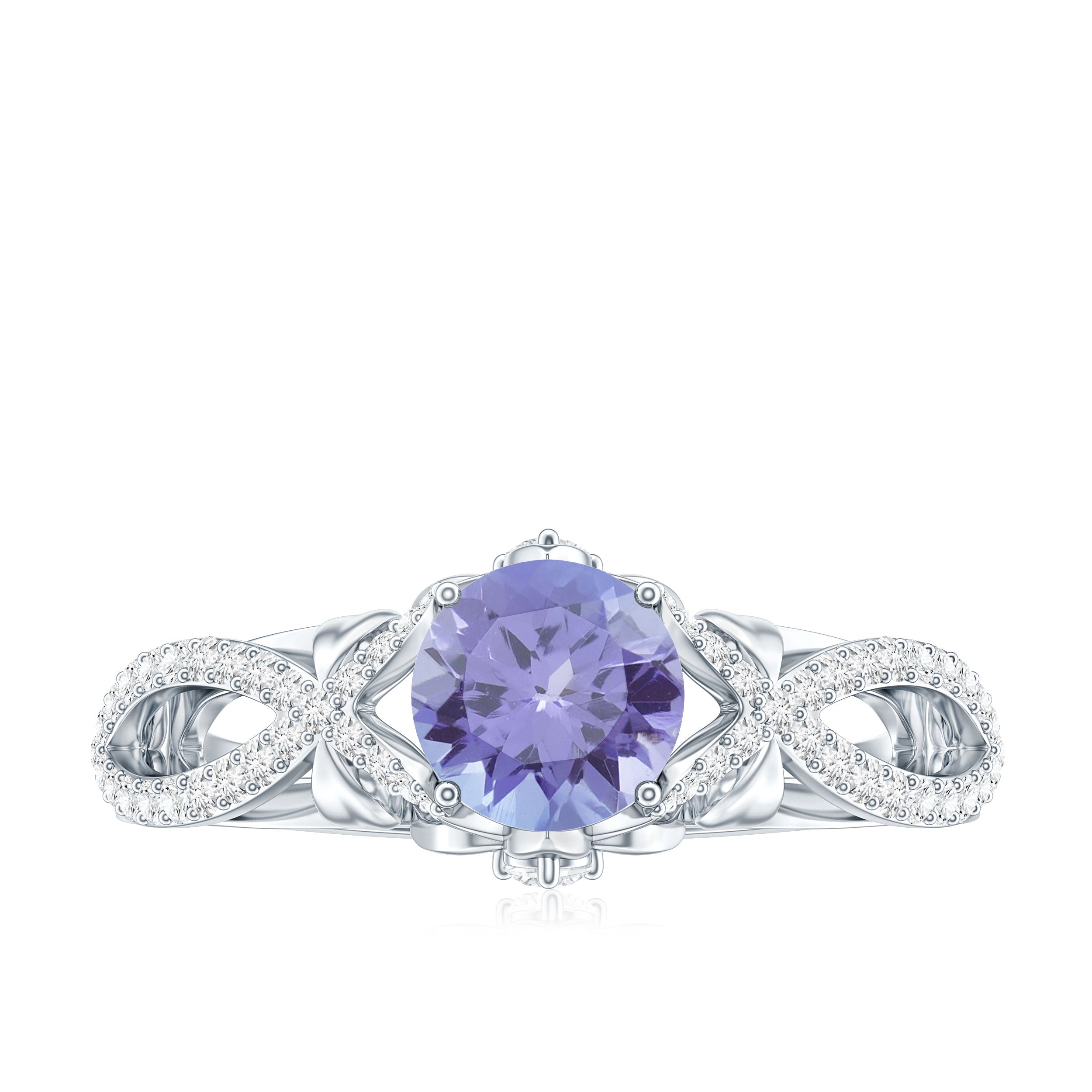 Designer Tanzanite Engagement Ring with Diamond Crossover Shank AAA - Rosec Jewels