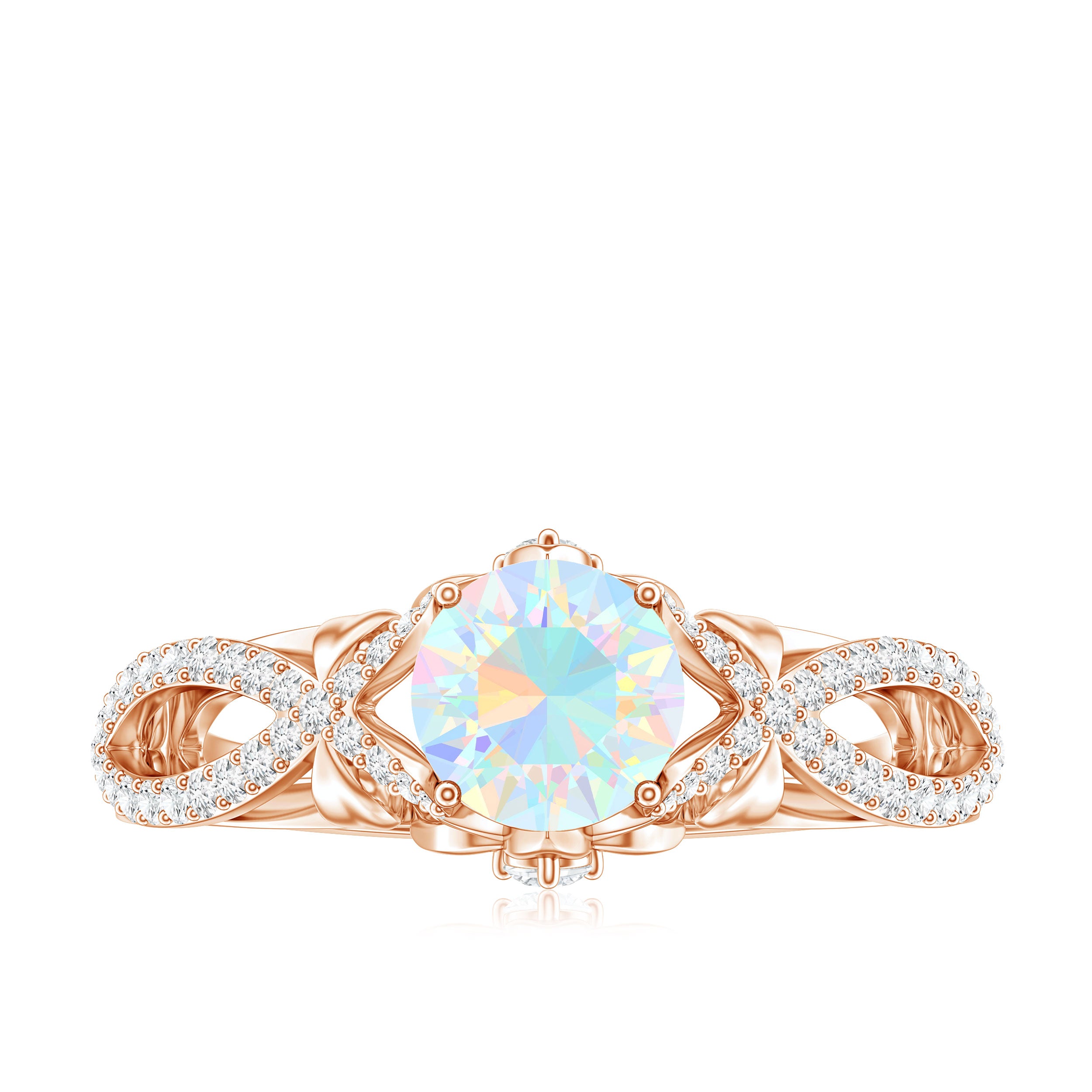 Ethiopian Opal and Diamond Engagement Ring with Crossover Shank AAA - Rosec Jewels