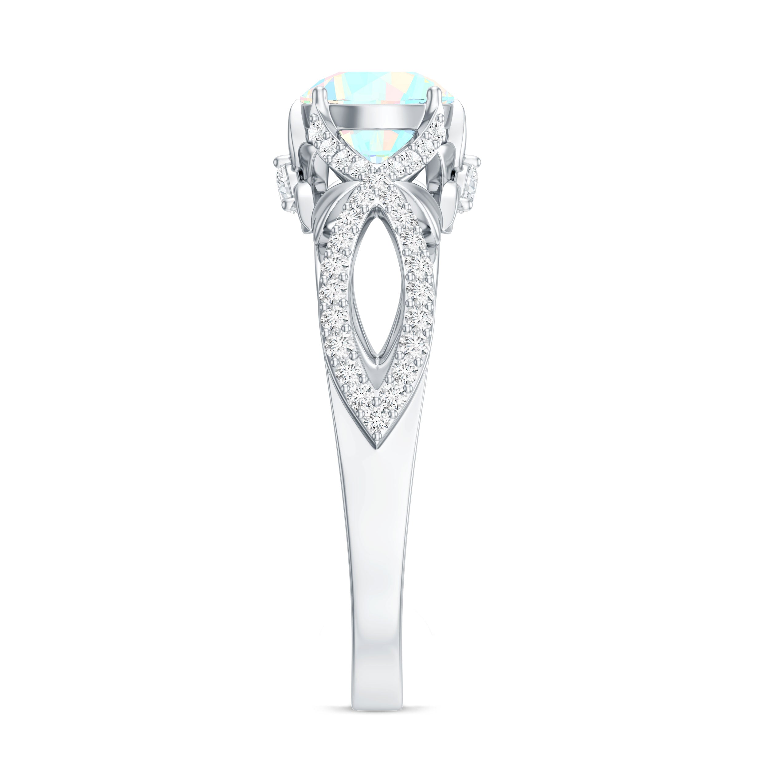 Ethiopian Opal and Diamond Engagement Ring with Crossover Shank AAA - Rosec Jewels