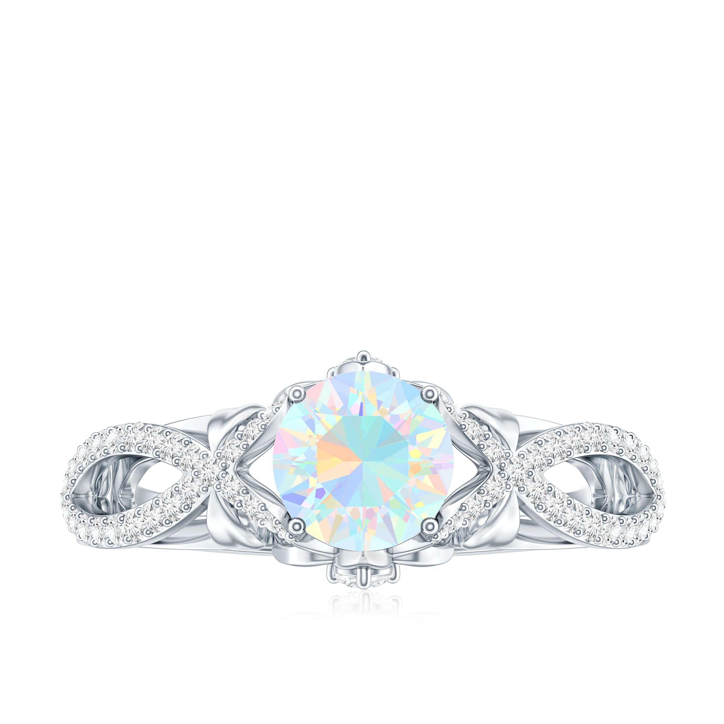 Ethiopian Opal and Diamond Engagement Ring with Crossover Shank AAA - Rosec Jewels