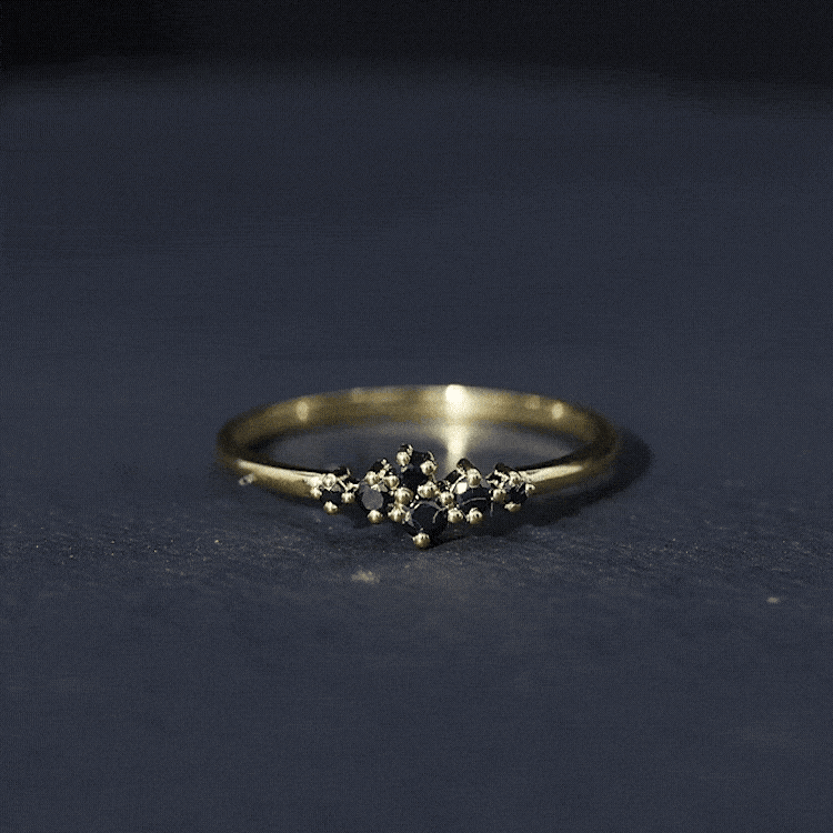 Certified Black Onyx Cluster Promise Ring for Her AAA - Rosec Jewels