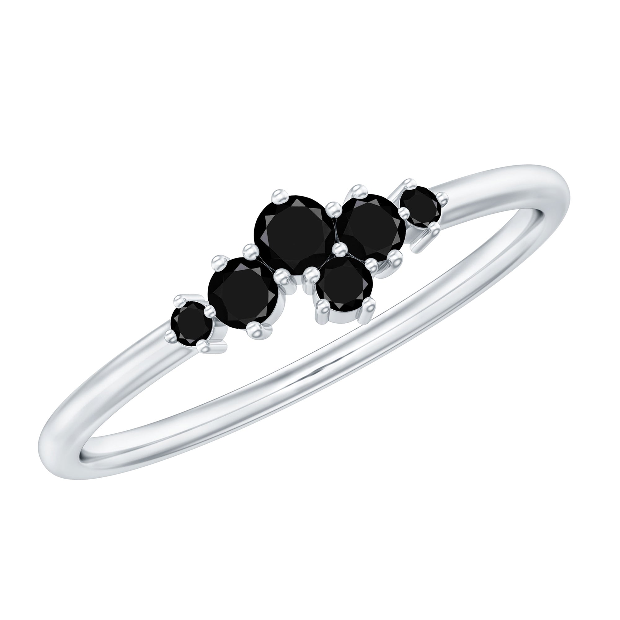 Certified Black Onyx Cluster Promise Ring for Her AAA - Rosec Jewels