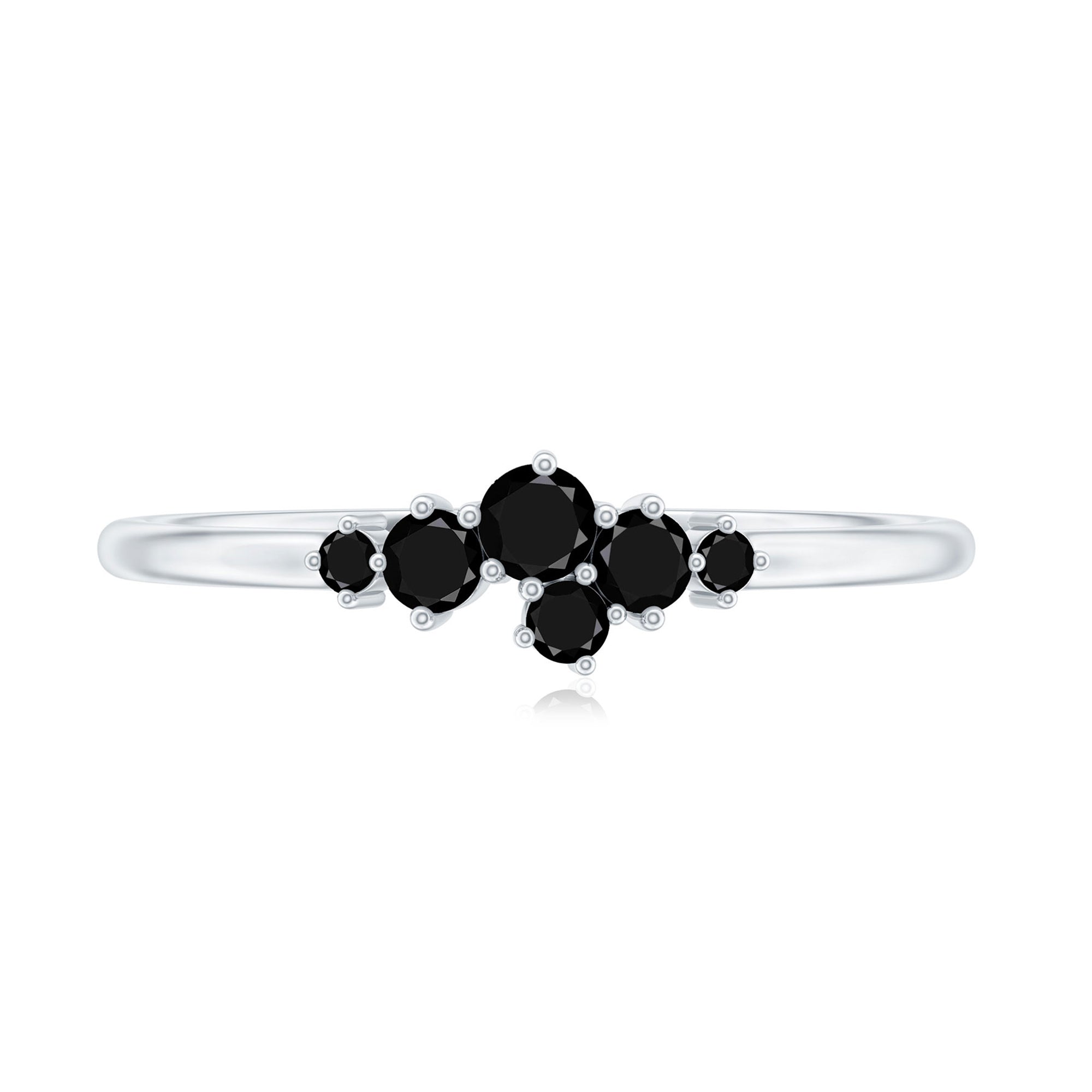 Certified Black Onyx Cluster Promise Ring for Her AAA - Rosec Jewels