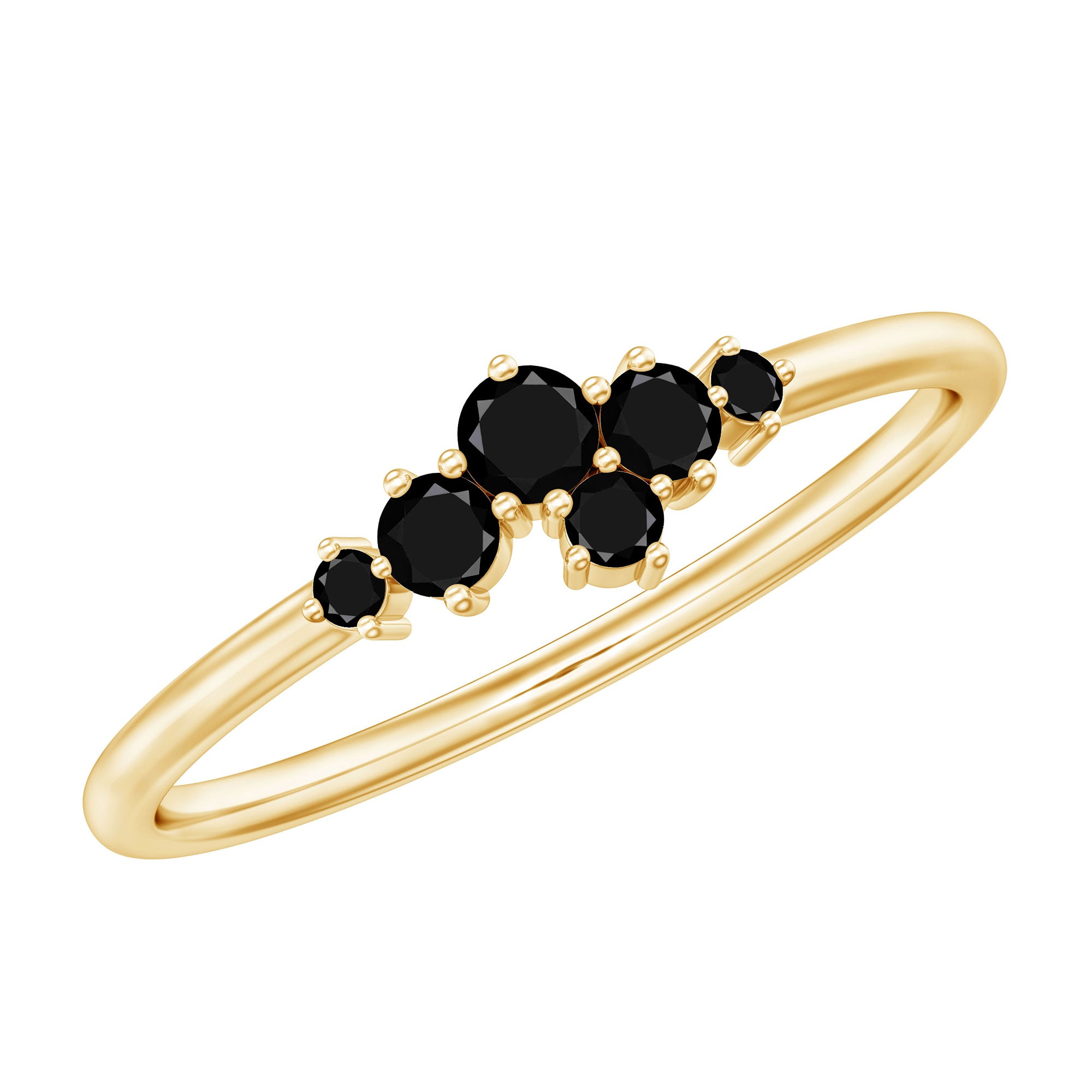 Certified Black Onyx Cluster Promise Ring for Her AAA - Rosec Jewels