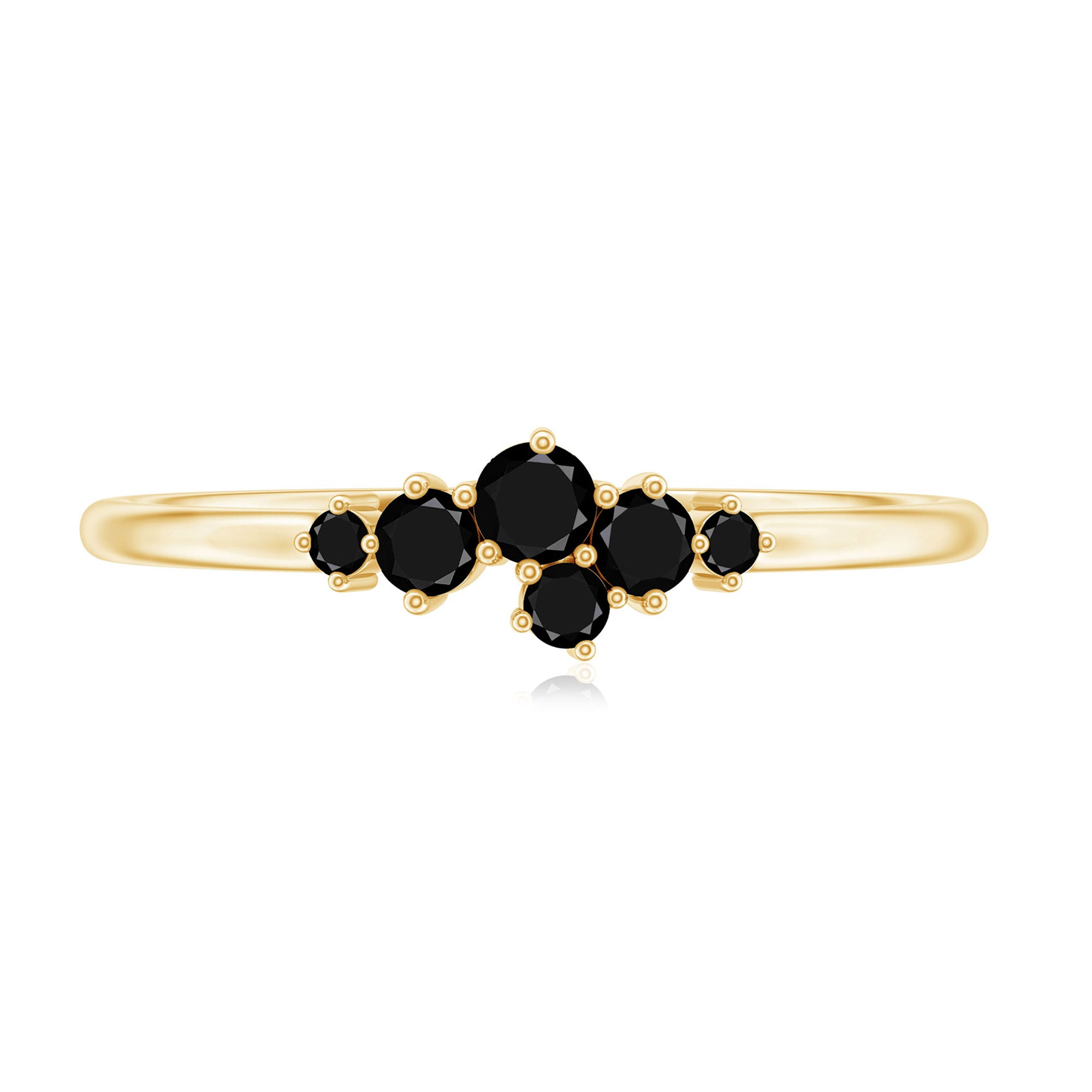 Certified Black Onyx Cluster Promise Ring for Her AAA - Rosec Jewels