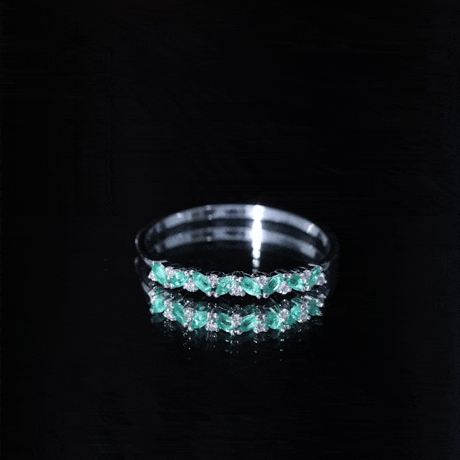 Rosec Jewels-Marquise Emerald and Diamond Half Eternity Ring