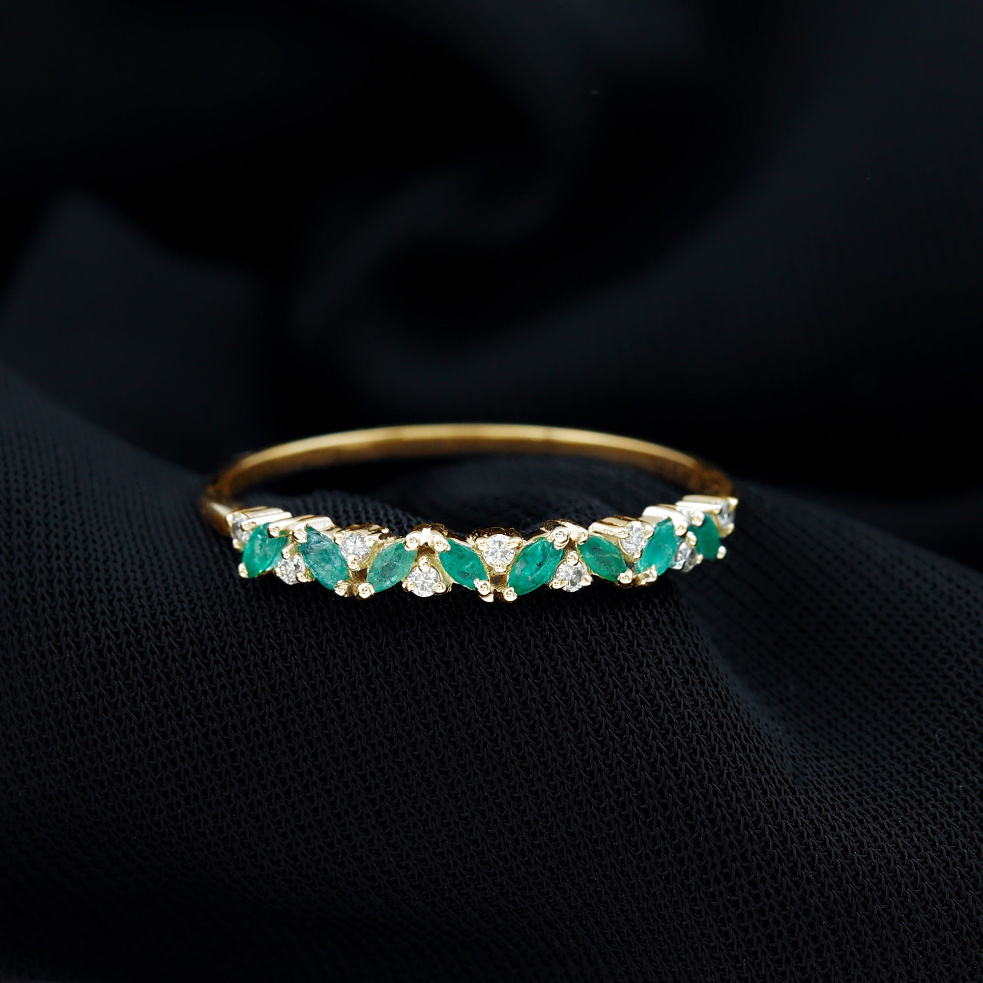Rosec Jewels-Marquise Emerald and Diamond Half Eternity Ring