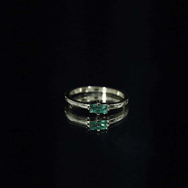 Baguette Cut Lab Emerald Solitaire Promise Ring in East West Style AAAA 14K Yellow Gold Plated Silver - Rosec Jewels