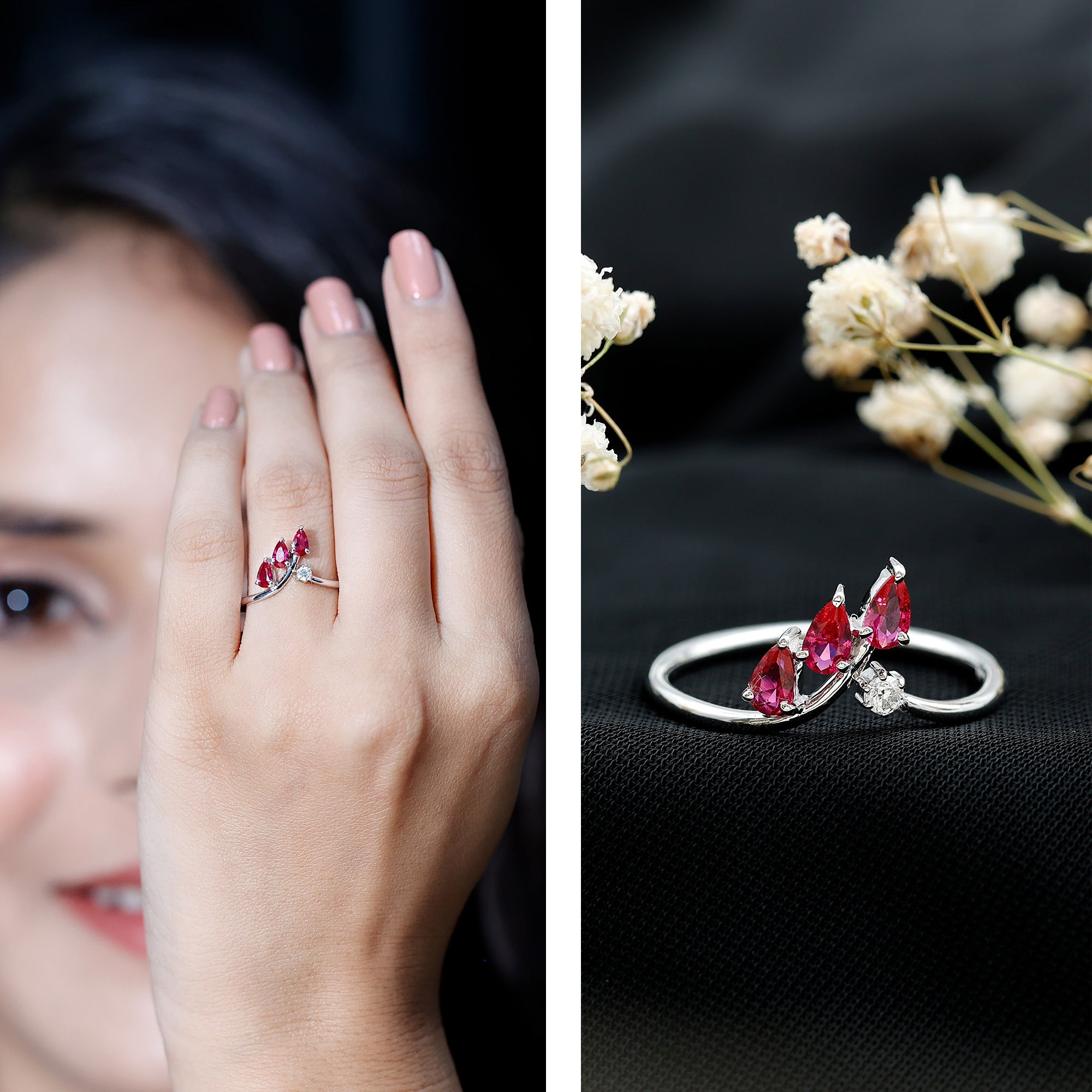 Certified Lab Grown Ruby Ring Guard with Diamond AAAA - Rosec Jewels