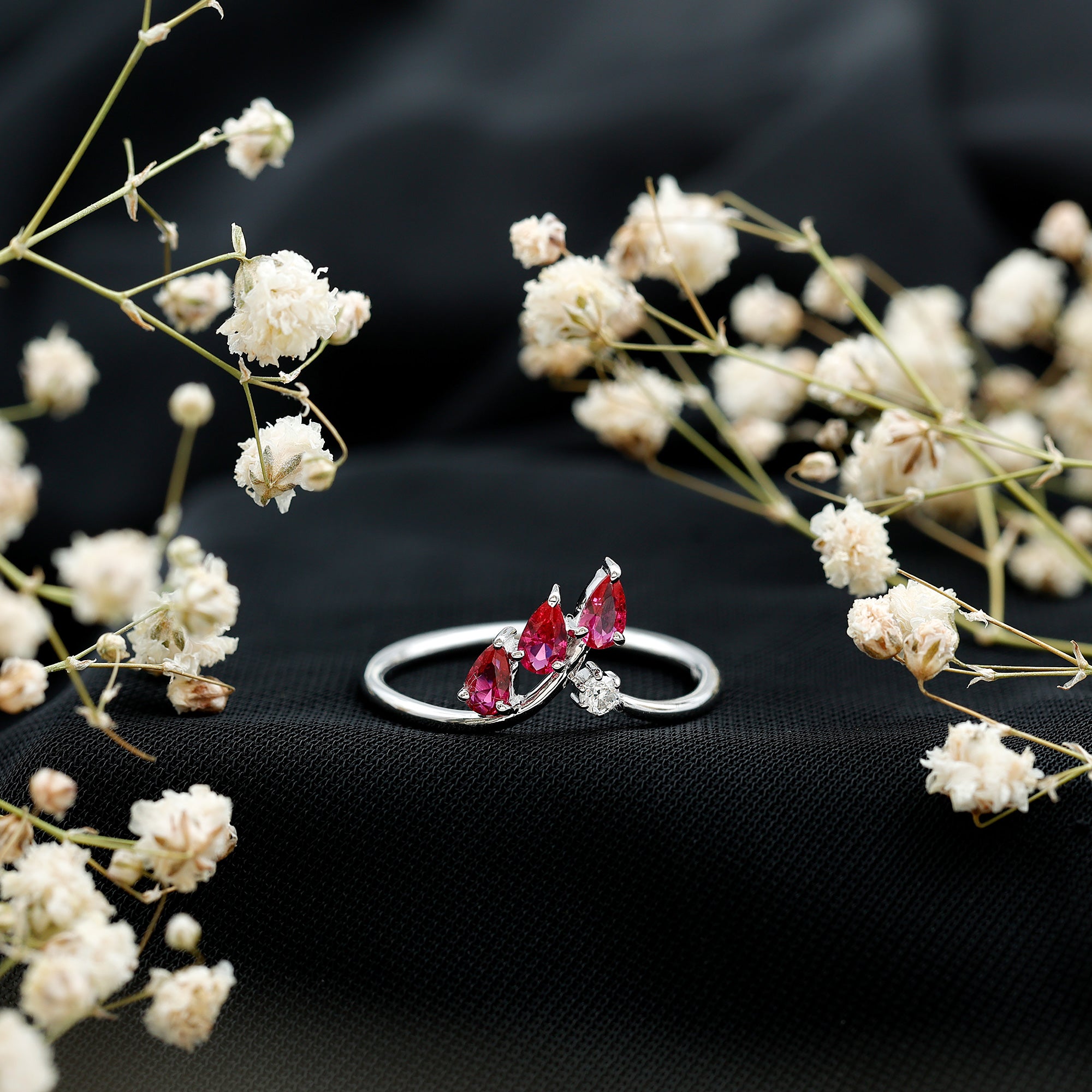 Certified Lab Grown Ruby Ring Guard with Diamond AAAA - Rosec Jewels