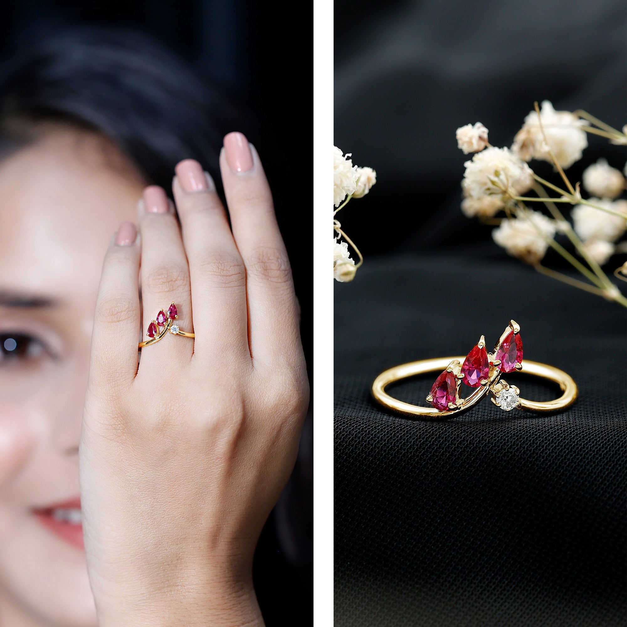 Certified Lab Grown Ruby Ring Guard with Diamond AAAA - Rosec Jewels