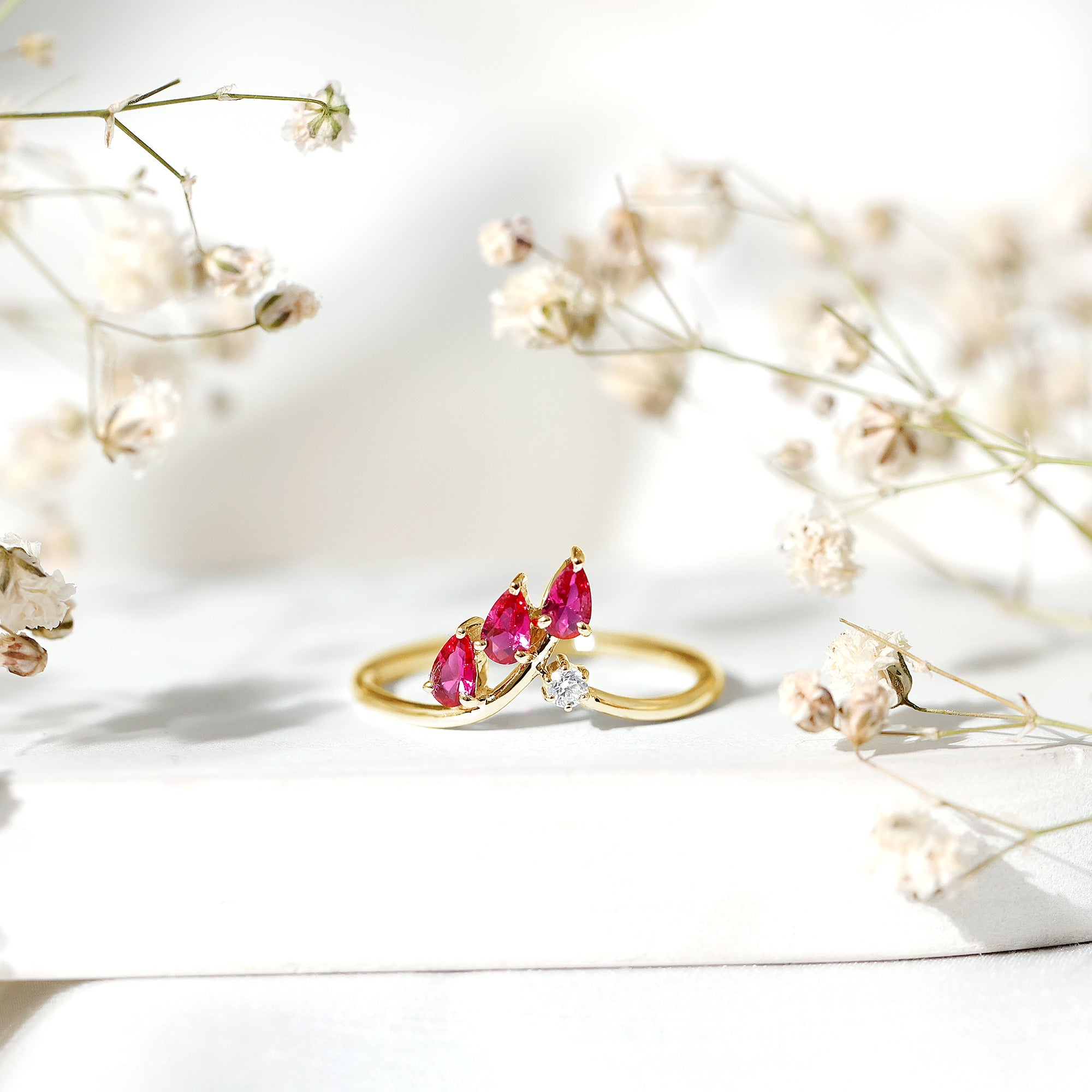 Certified Lab Grown Ruby Ring Guard with Diamond AAAA - Rosec Jewels