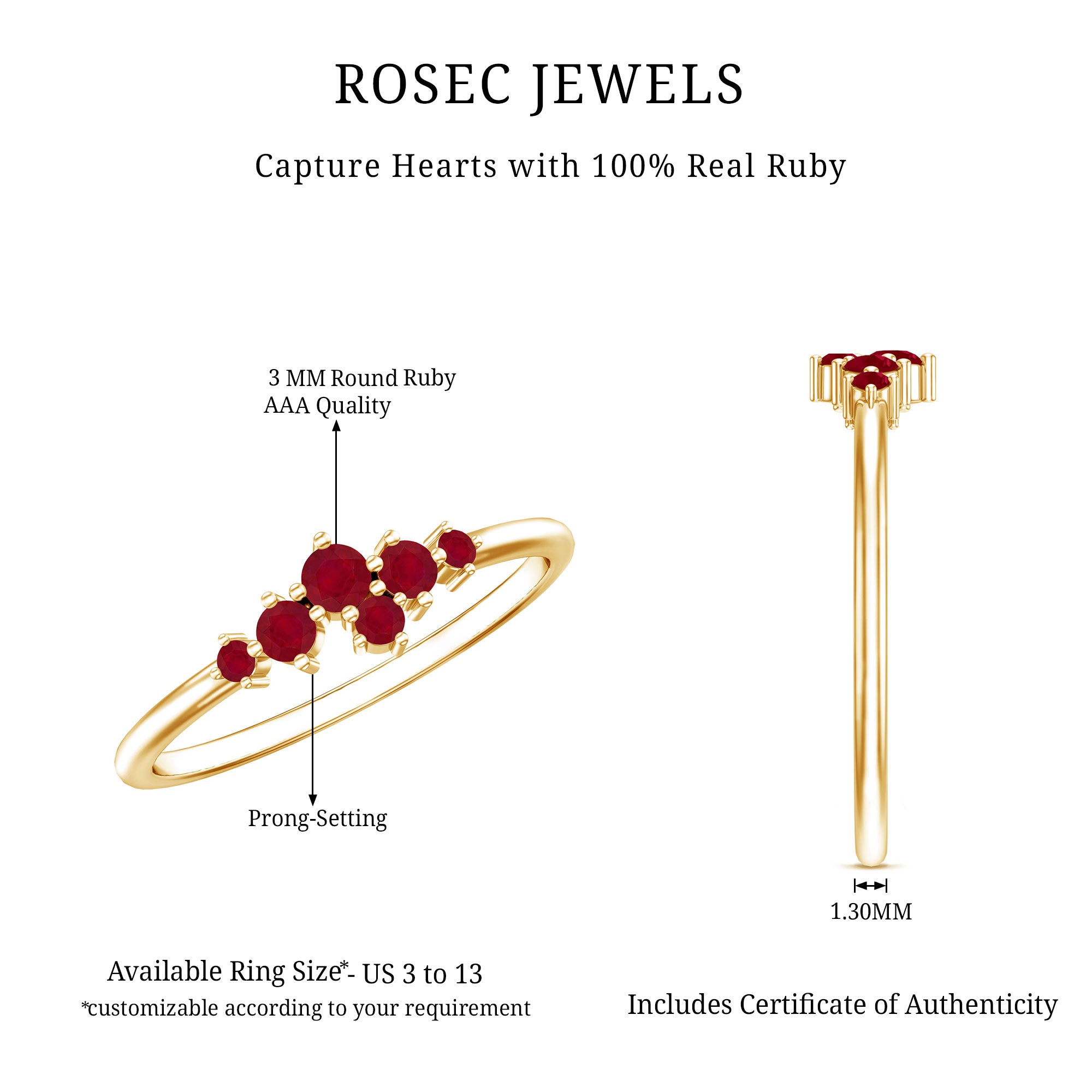 Natural Ruby Cluster Promise Ring for Women AAA - Rosec Jewels