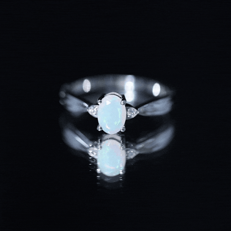 Natural Solitaire Ethiopian Opal Diamond Oval Engagement Ring With Pinched Shank AAA - Rosec Jewels