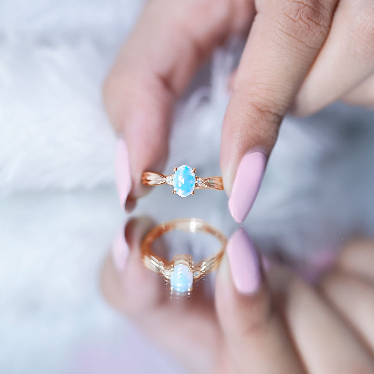 Natural Solitaire Ethiopian Opal Diamond Oval Engagement Ring With Pinched Shank AAA - Rosec Jewels
