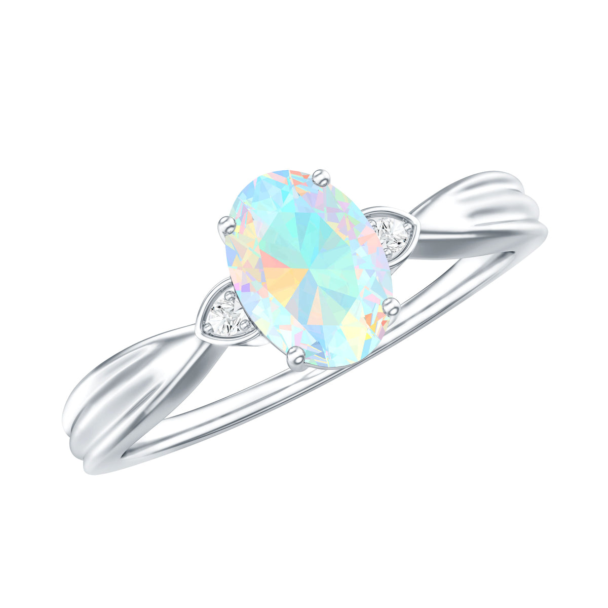 Natural Solitaire Ethiopian Opal Diamond Oval Engagement Ring With Pinched Shank AAA - Rosec Jewels