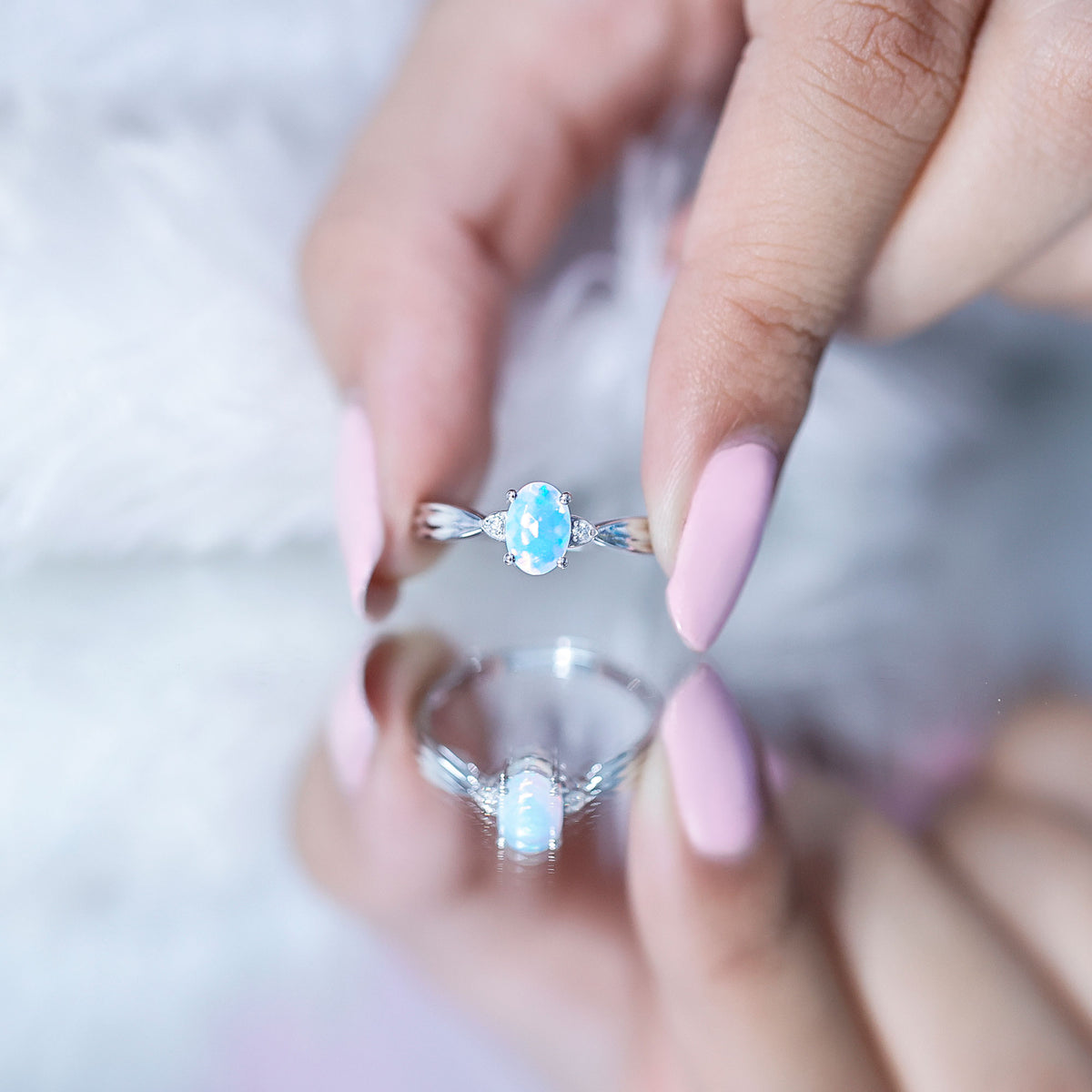 Natural Solitaire Ethiopian Opal Diamond Oval Engagement Ring With Pinched Shank AAA - Rosec Jewels