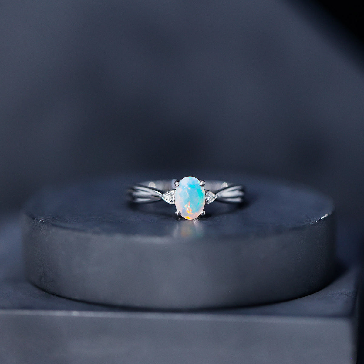 Natural Solitaire Ethiopian Opal Diamond Oval Engagement Ring With Pinched Shank AAA - Rosec Jewels