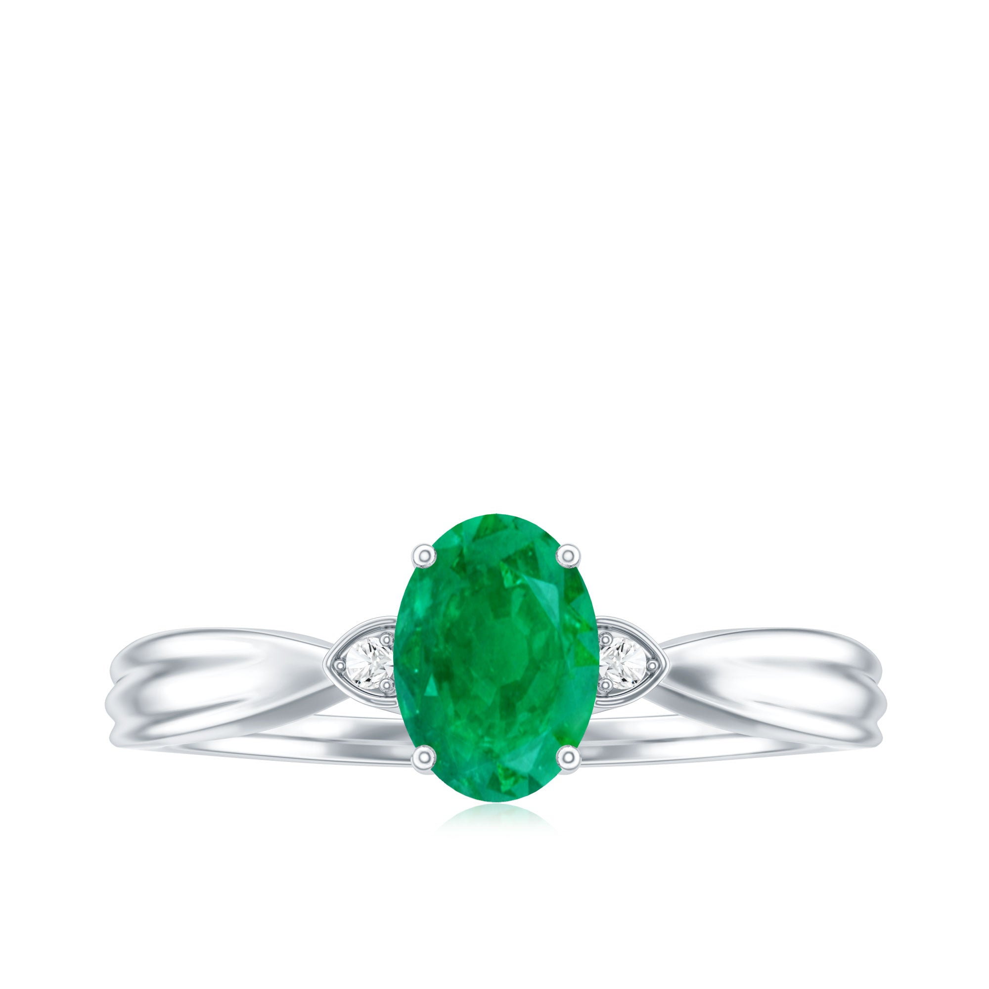 5X7 mm Oval Cut Emerald Vintage Engagement Ring with Diamond AAA - Rosec Jewels