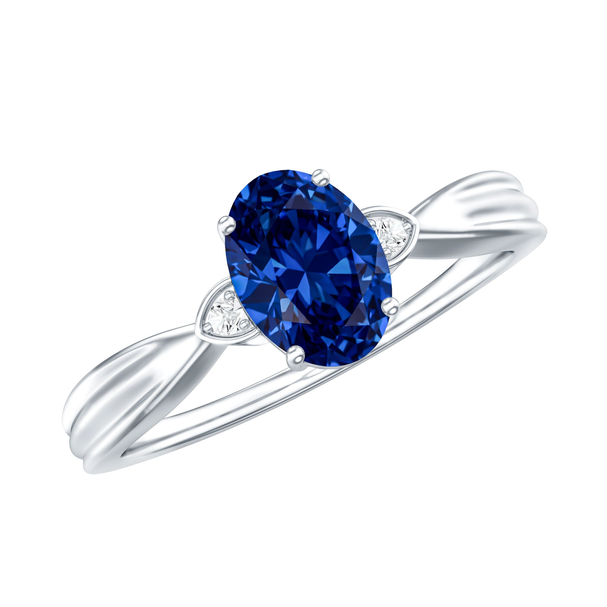 Certified 1 Carat Oval Lab Grown Blue Sapphire Solitaire Engagement Ring with Diamond AAAA - Rosec Jewels